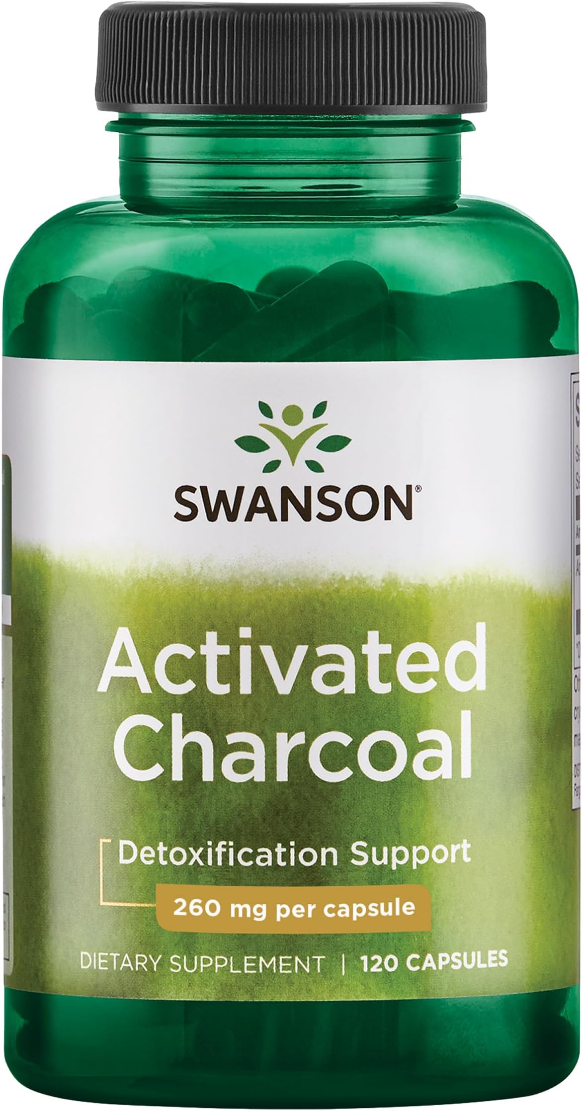 Swanson Activated Charcoal Digestive Support Supplement for Digestive-Comfort-Seeking Adults - 260 mg Per Capsule (120 Capsules, 520 mg Per Serving)