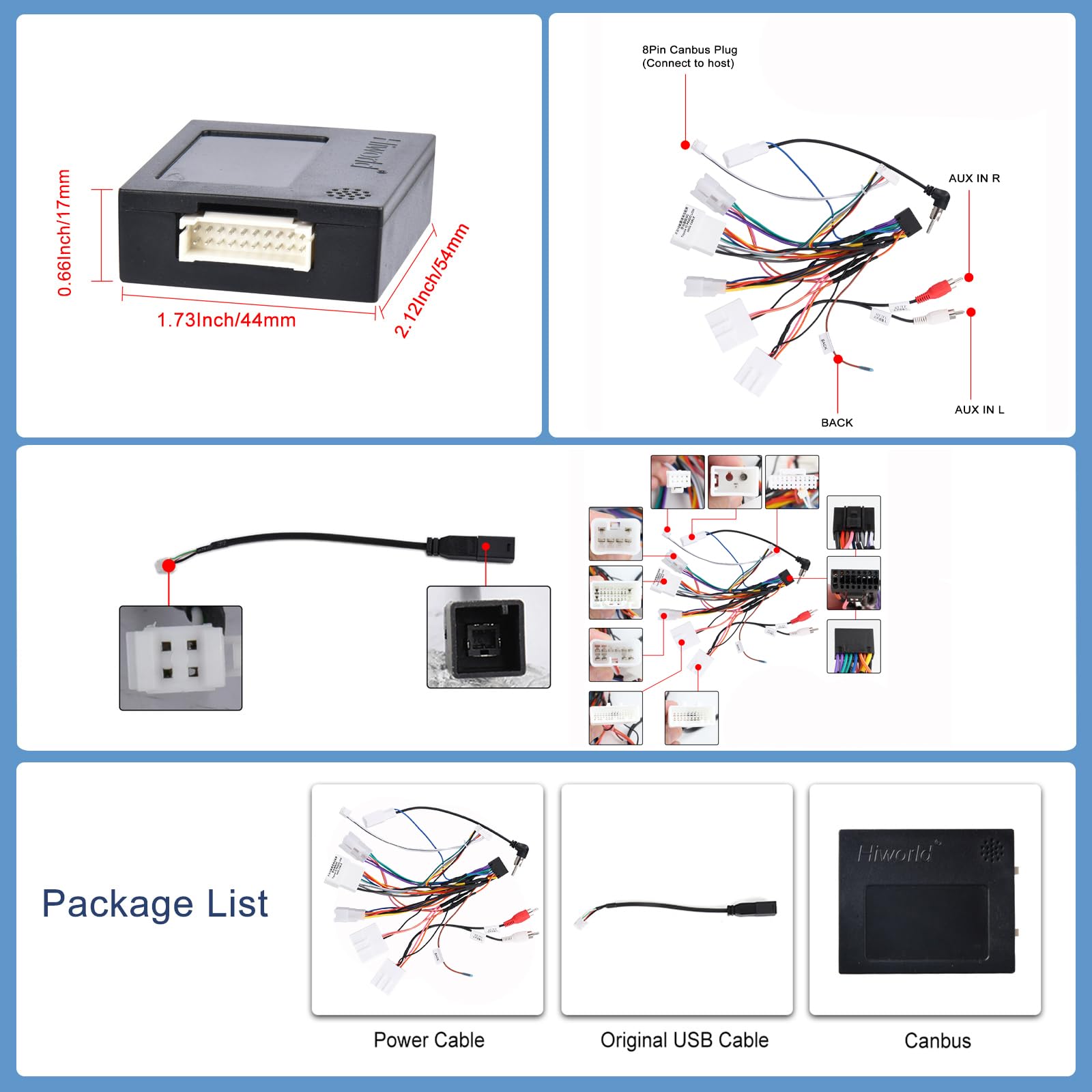 Kabelbaum für Toyota J-B-L Stereo Radio, 16-poliger Kabelbaum mit Canbus, kompatibel mit Camry Corolla RAV4 Lexus Tundra 4Runner Highlander Vios Yaris Sienna Hilux Prado Fortuner, Netzkabel/Box