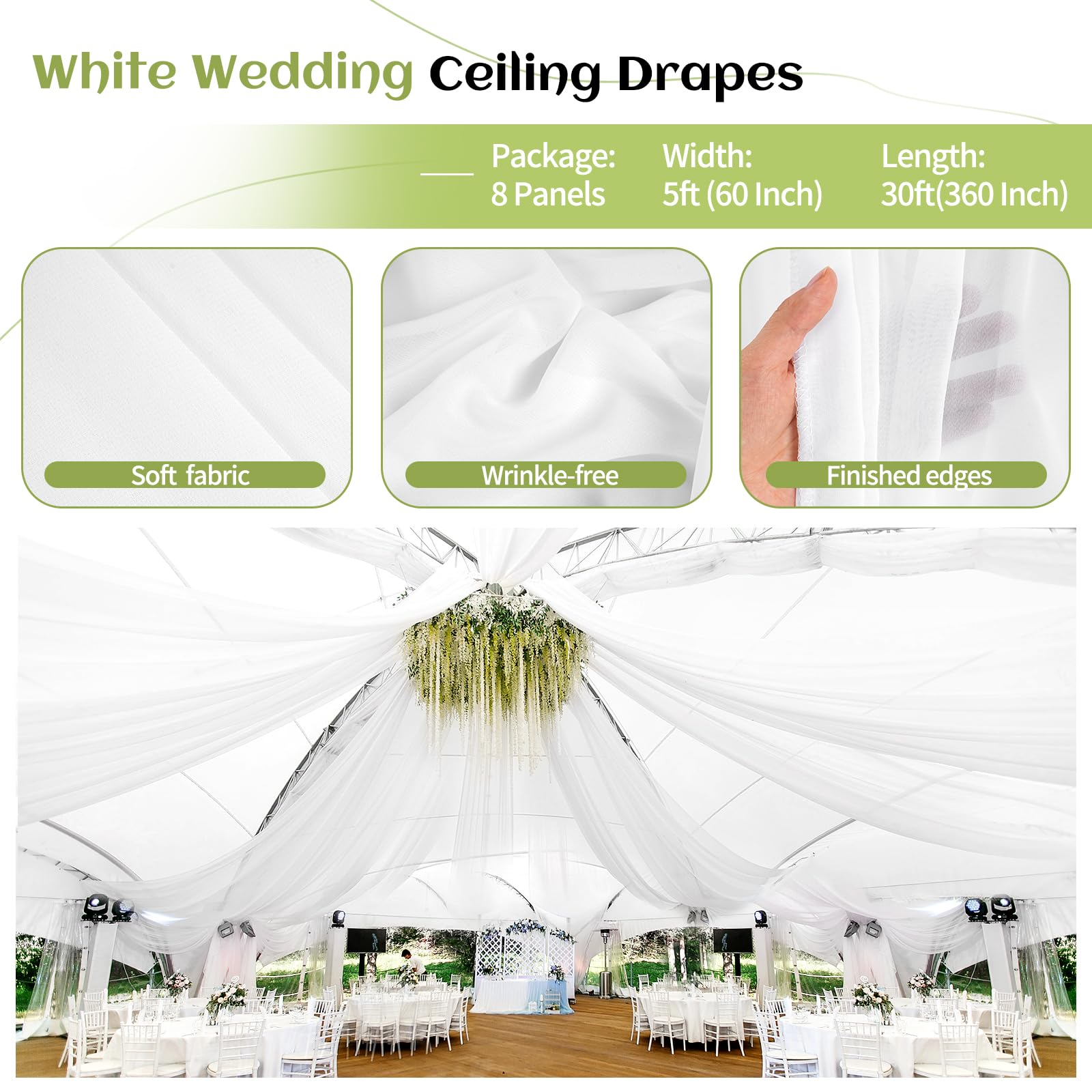 Amazon.com: 8 Panels White Ceiling Drapes for Wedding