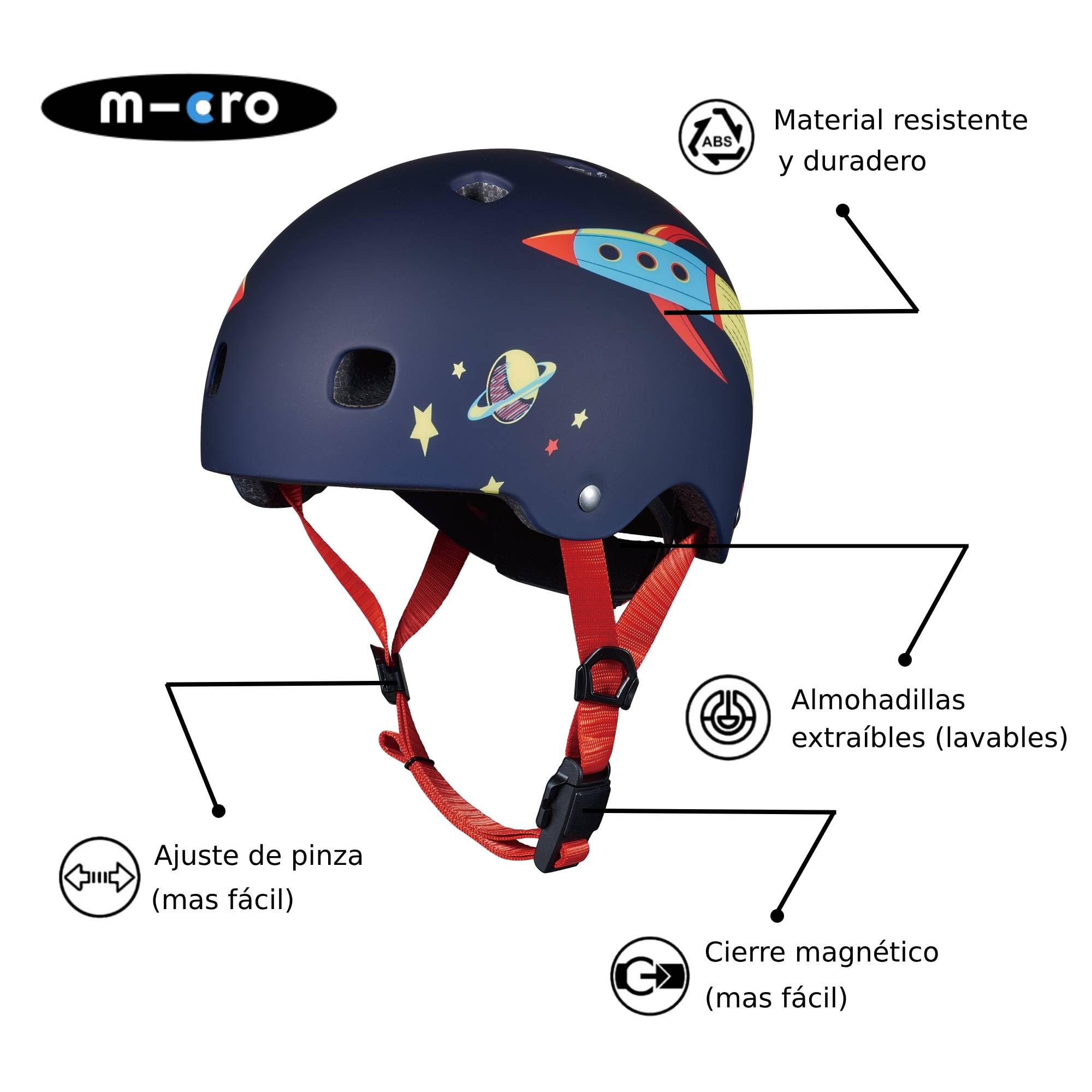 Casco Micro® v2 - Ultraligero 320gr, Luz Seguridad, Casco y Almohadilla Interior de una Sola Pieza (Talla M (52-56 cm), Rocket)