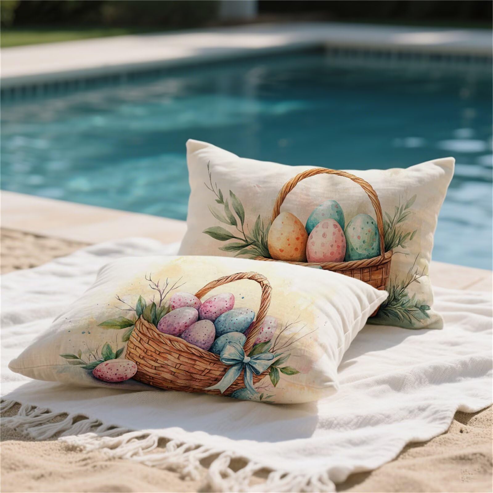 Poszewka na poduszkę 70 x 90 cm Beżowy zestaw 2 poszewek na poduszki zewnętrzne Pisanki Dekoracyjne poduszki Dwustronny nadruk Aksamit Ochraniacz na łóżko Sofa Salon Ogród y-369