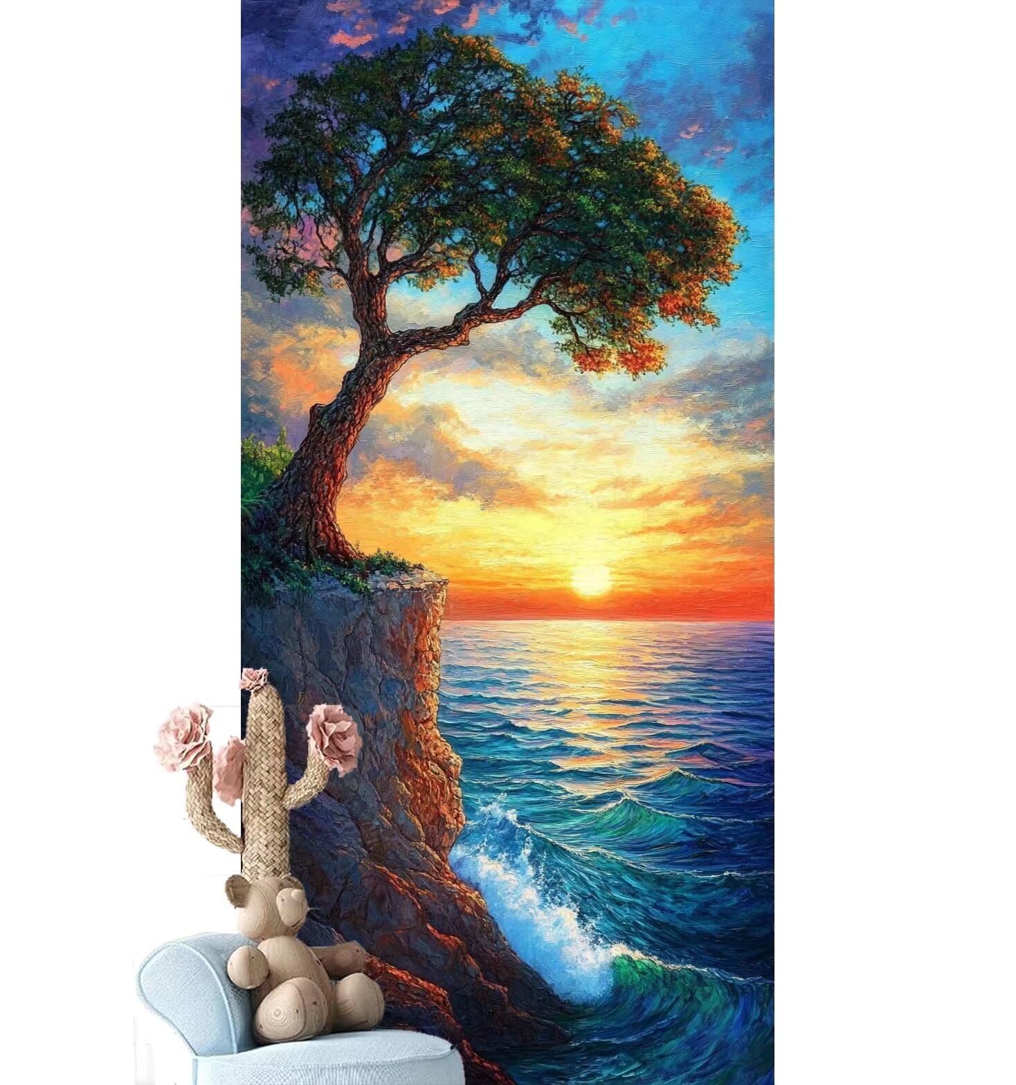 Dipingere con i Numeri per Adulti Bambini,Paint by Numbers con Pennelli Pittura a Pigmento Acrilico,Fai Da Te pittura di Numeri Kit Decora la casa Regalo (Senza Cornice)- Mare,Tramonto 70x210cm V-974