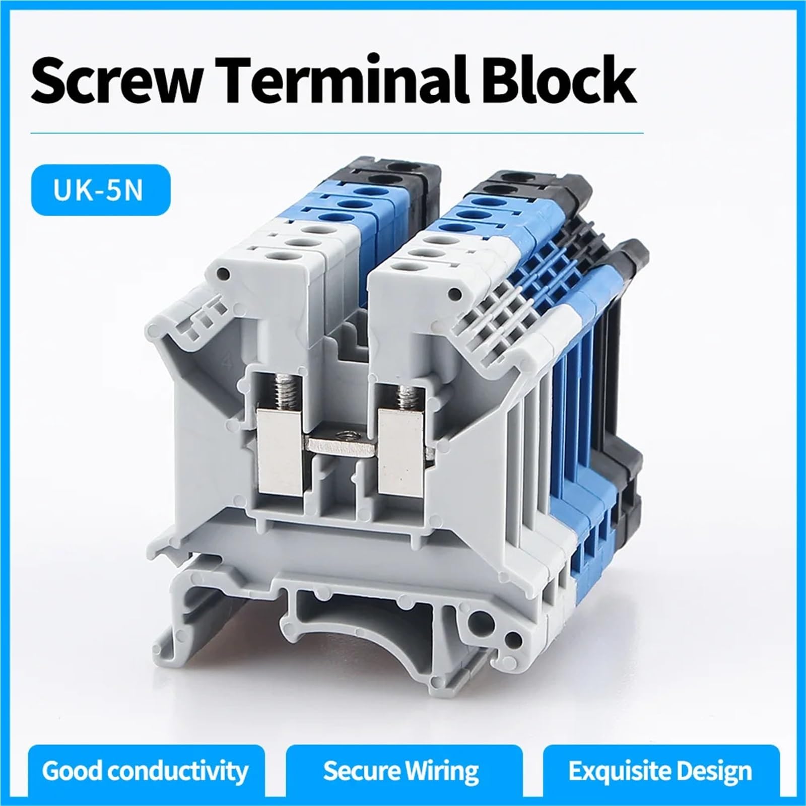 Bornier rail DIN UK-5N, 100 pièces, borne à vis, 24 A, 500 V, AWG24-10, connecteur électrique polyvalent(Green)