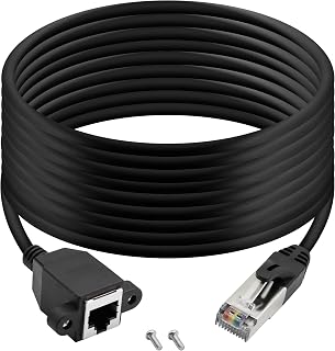 QIANRENON RJ50 10P10C Male to Female Extension Cable Panel Screw Mount Shielded Cat 5E 26AWG for Motorola Radio Barcode Scanning Laser Printing Industrial Equipment etc.5m (16.4ft)