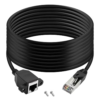 QIANRENON RJ50 10P10C Male to Female Extension Cable Panel Screw Mount Shielded Cat 5E 26AWG for Motorola Radio Barcode Scanning Laser Printing Industrial Equipment etc.5m 16.4ft