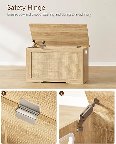 Vista 15 de usikey Cofre de almacenamiento de 39.4 pulgadas, baúl de juguetes, caja de juguetes con bisagras de seguridad, banco de almacenamiento superior Negro