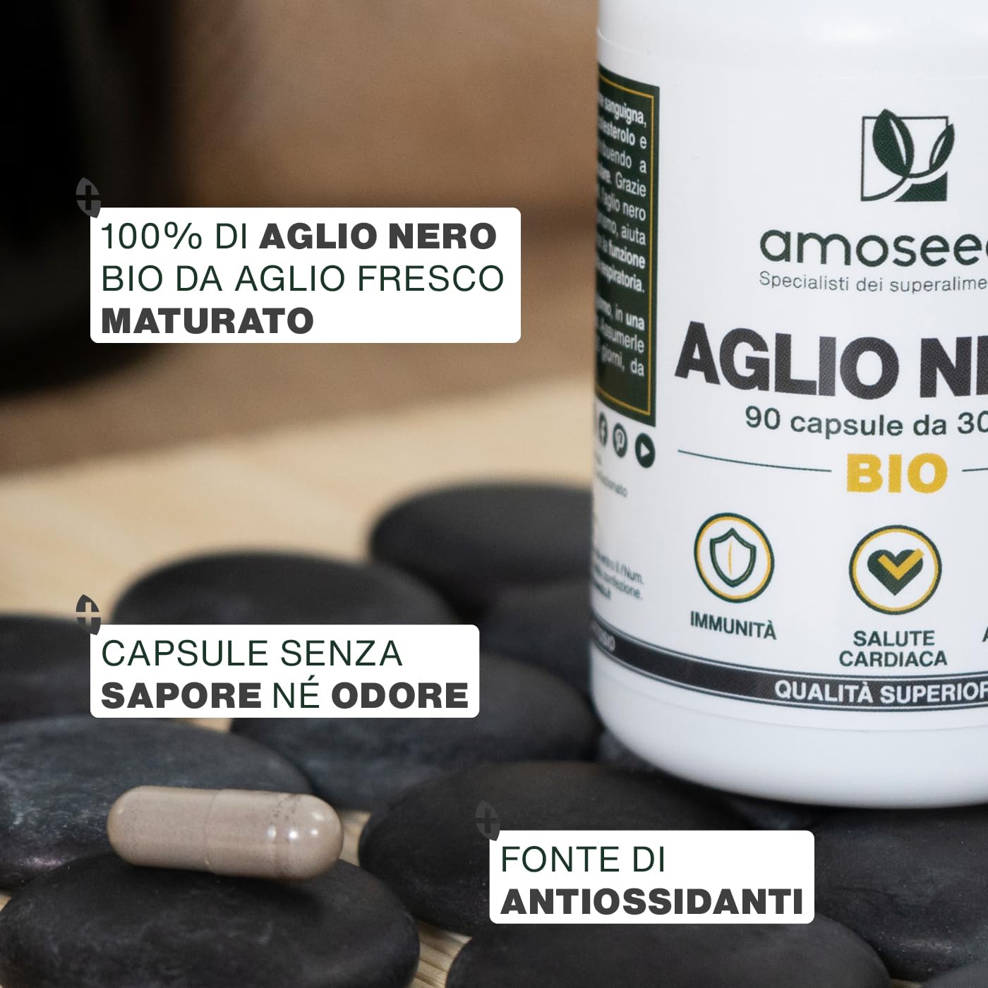 Aglio Nero BIO | Extra Forte, 900mg / Giorno | Contiene S-allilcisteina (SAC), 90 capsule | Cuore, Circolazione Sanguigna, Immunità | Allicina, Integratore di Aglio Capsule | Qualità superiore