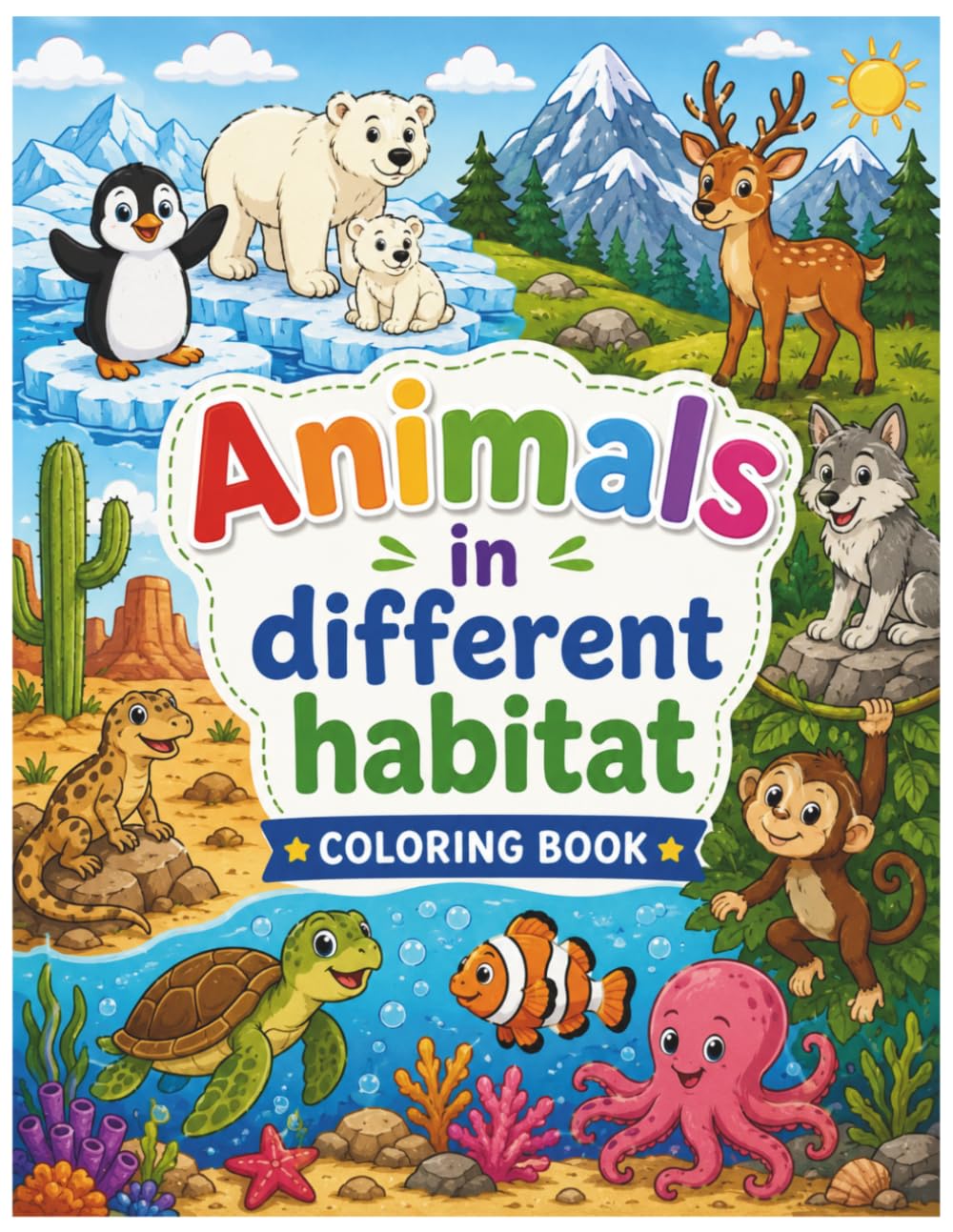 Animals in Different Habitats Coloring Book