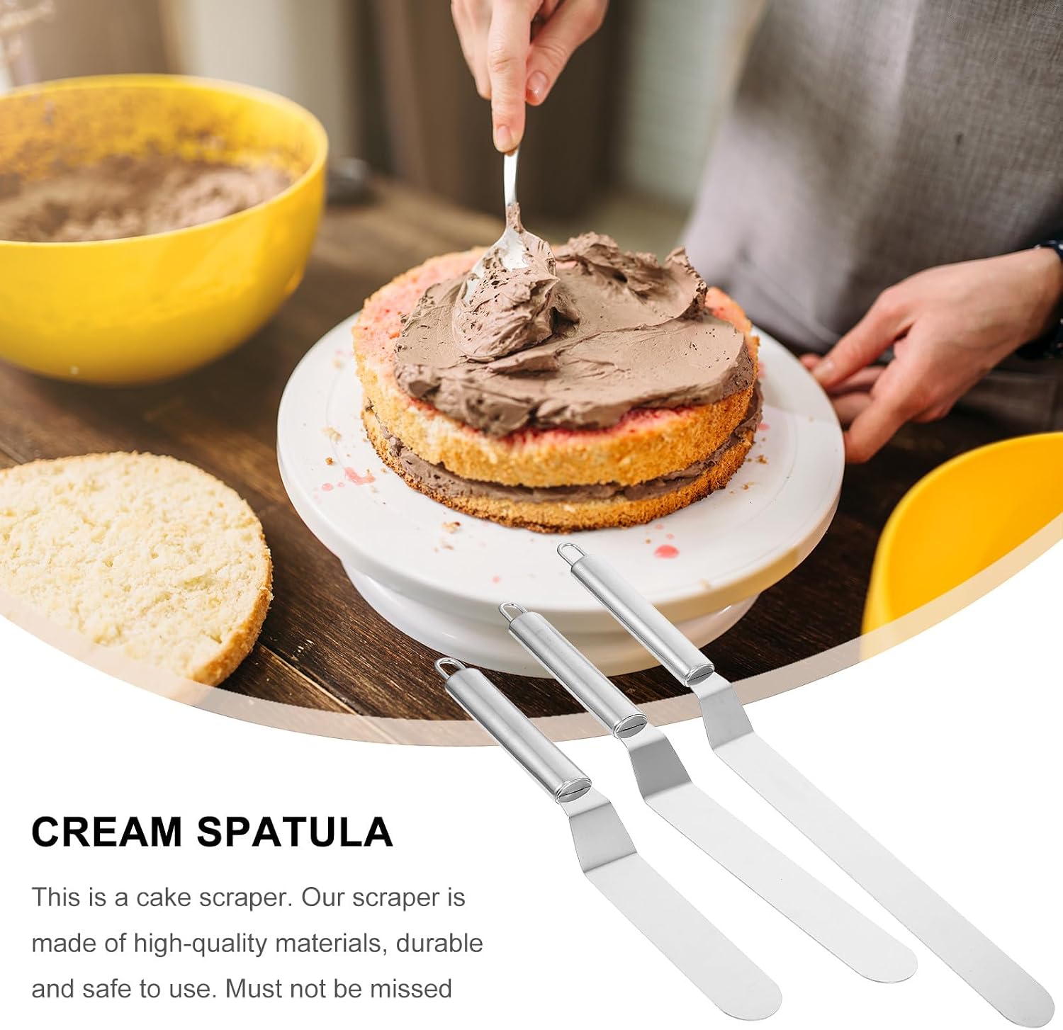 3 Pcs Stainless Steel Cake Scraper Spatula Set for Baking