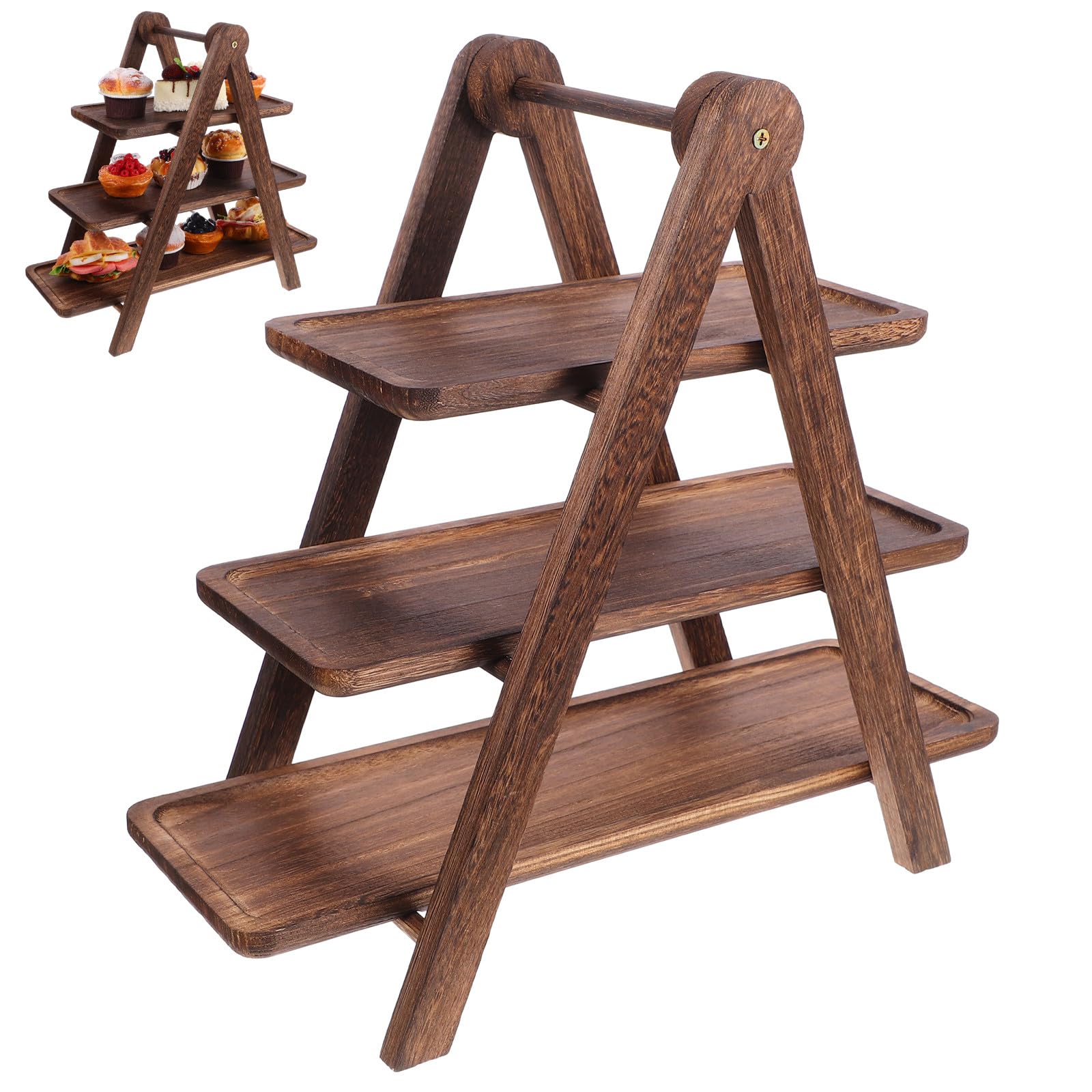 Bandeja de madera de 3 niveles, elegante estante de almacenamiento de alimentos multicapa para cocina, sala de estar y dormitorio, diseño versátil para entretenimiento y nización