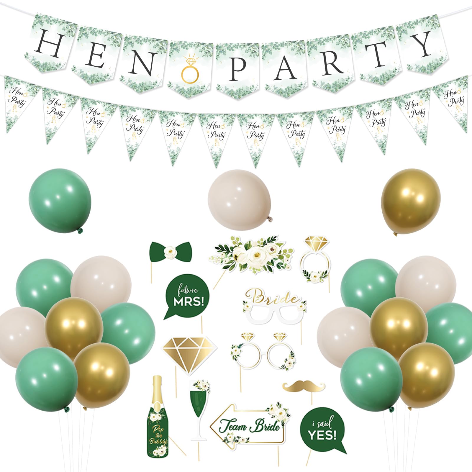 Kit Festa Verde Salvia E Oro Kit Decorazioni Per Addio Al Nubilato Verde Salvia E Oro - Banner, Ghirlanda, Pompon E Ventagli Di Carta, Per Feste E Docce Nuziali Decorazioni Addio Nubilato