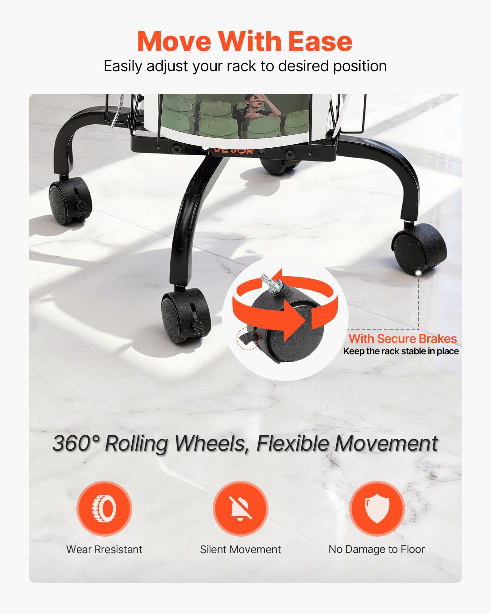 VEVOR Supporto Portariviste da Pavimento Girevole per Brochure e Cartoline con 32 Tasche, Espositore Girevole a 360° con 4 Ruote, Espositore da Terra per Brochure per Mostre, Uffici e Fiere