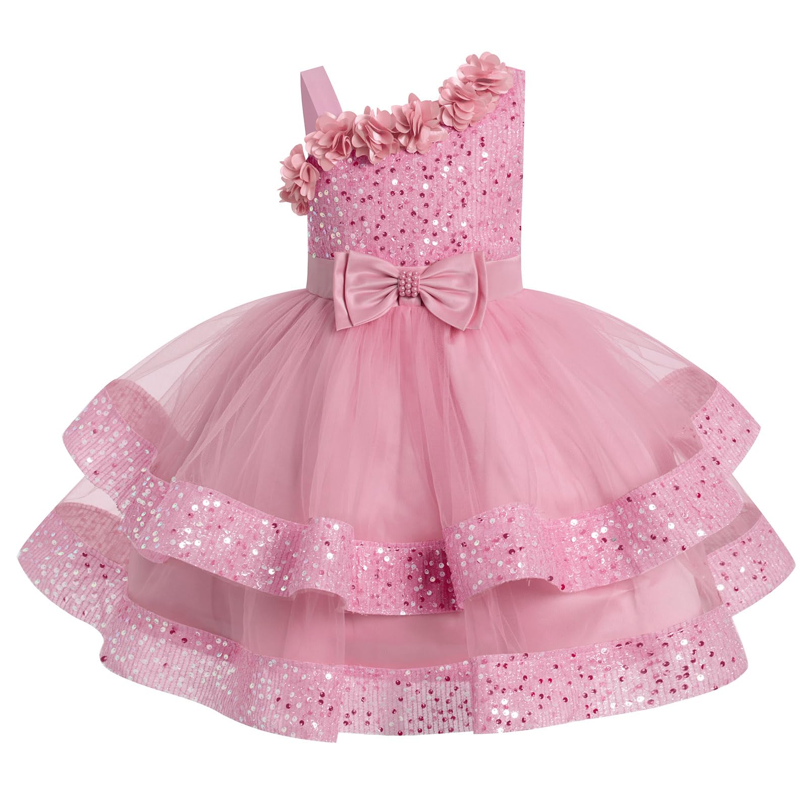 ABEHIK Mädchen-Poncho-Tüllkleider für Party, Blumenmädchen, Sommer, Pailletten, ärmelloses Kleid, Babygirl, Geburtstag, Hochzeitskleid