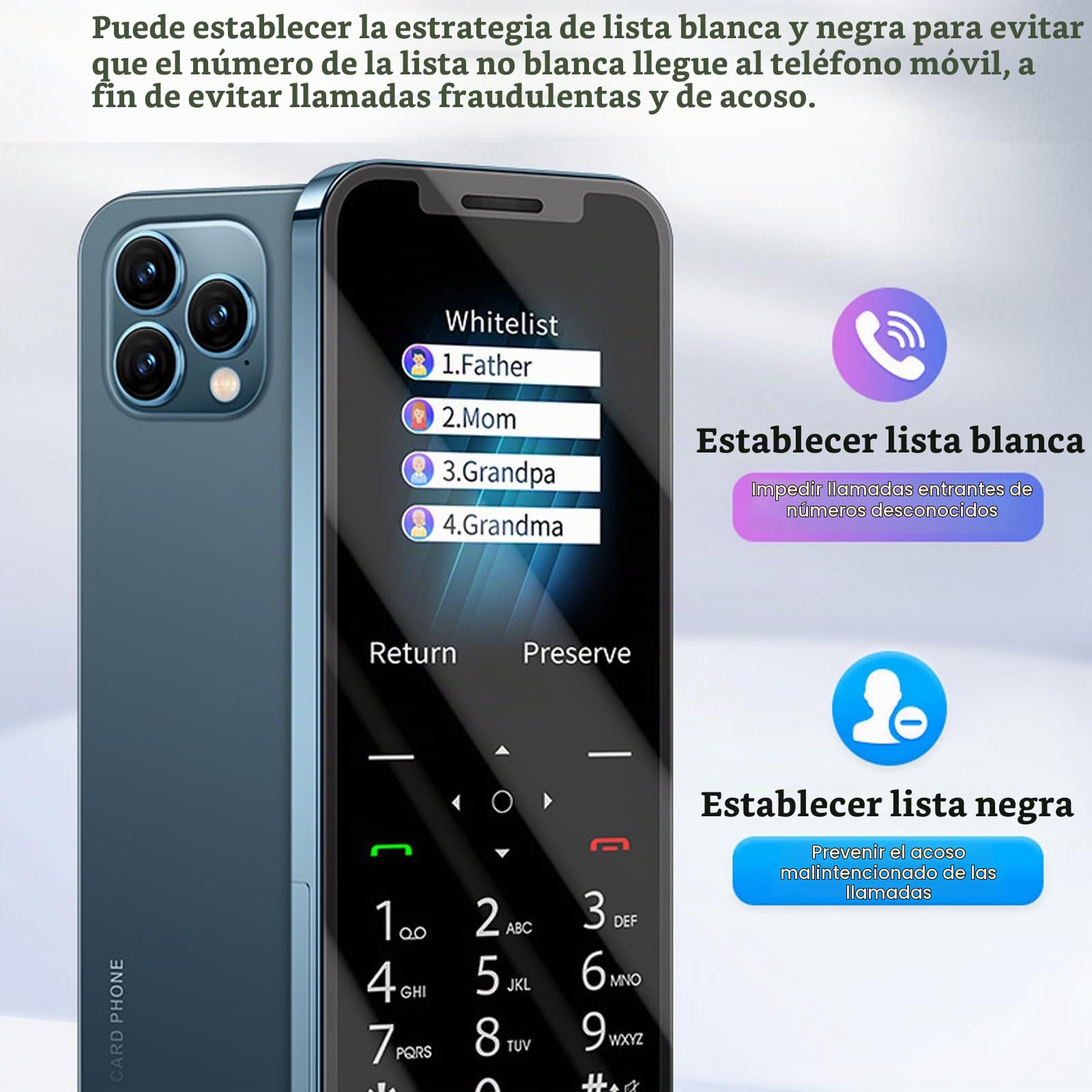 Teléfonos Móviles Básicos para Personas Mayores y Niños, Teléfonos Tontos Desbloqueados, Teléfonos Móviles Sin Internet, con Botones Grandes, MP3, MP4, Cámara, Linterna, SOS,Blue