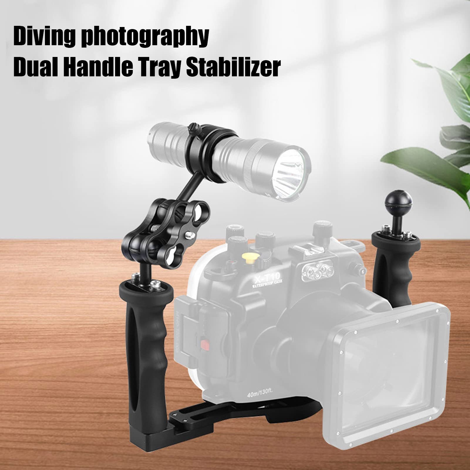 Handheld Stabilizer Tray Handle Grip, Aluminium Alloy Dual Handle Tray Stabilizer Rig Diving Underwater Camera Housing Case Tray Mount