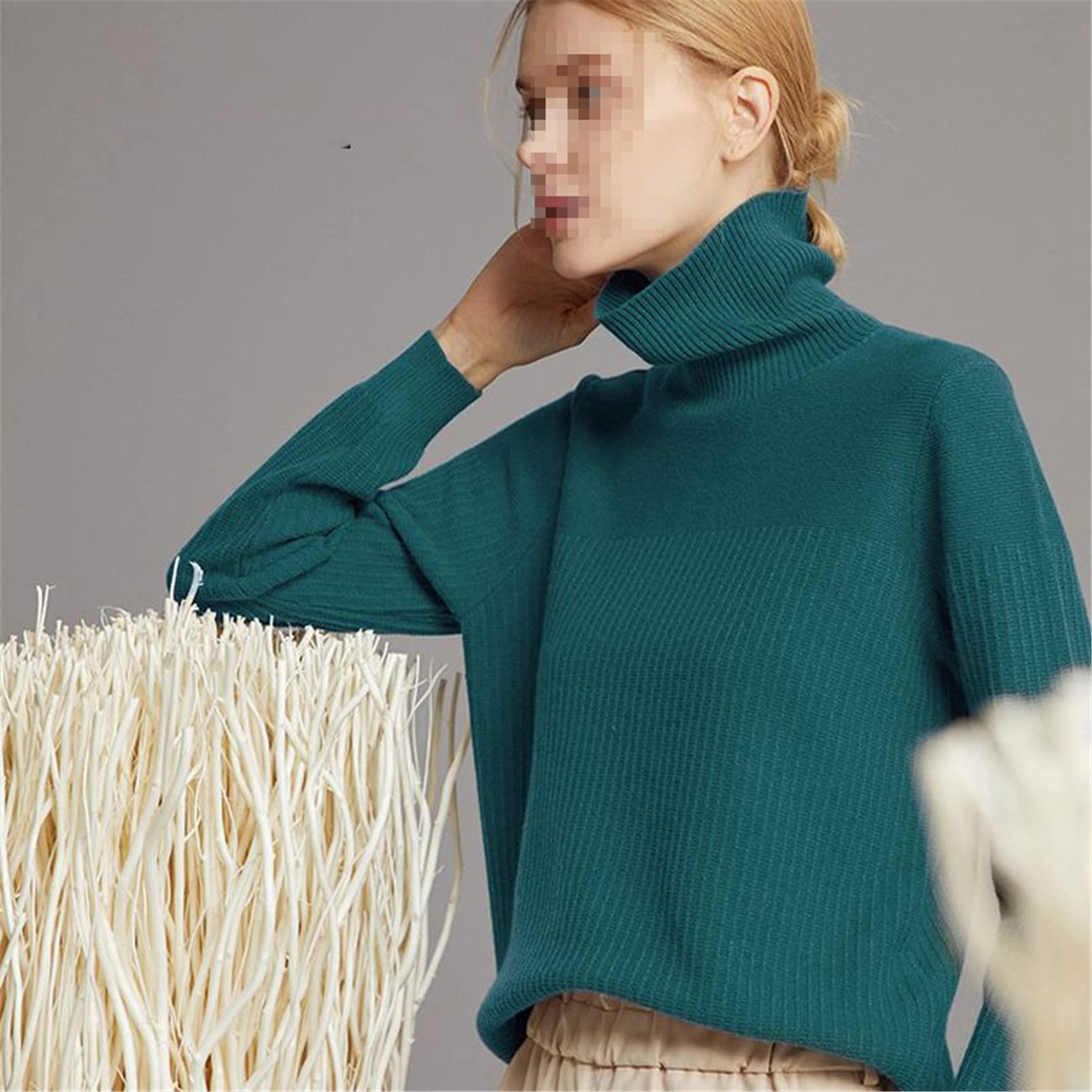 Lana Donne Dolcevita Maglione Autunno Inverno Caldo Maglia Cashmere Pullover Jumper, Blu 58751, Taglia unica