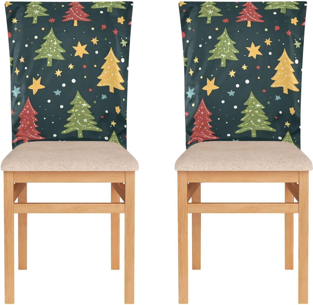 ALAZA Christmas Trees Stars Chair Back Cover Set of 6, Washable Reusable Removable Chair Slipcovers Decorative Chair Cover for Home Kitchen Wedding Party