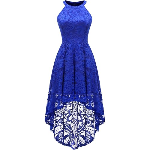 Dressystar Women's Halter Floral Lace Cocktail Party Dress Hi-Lo Bridesmaid Dress
