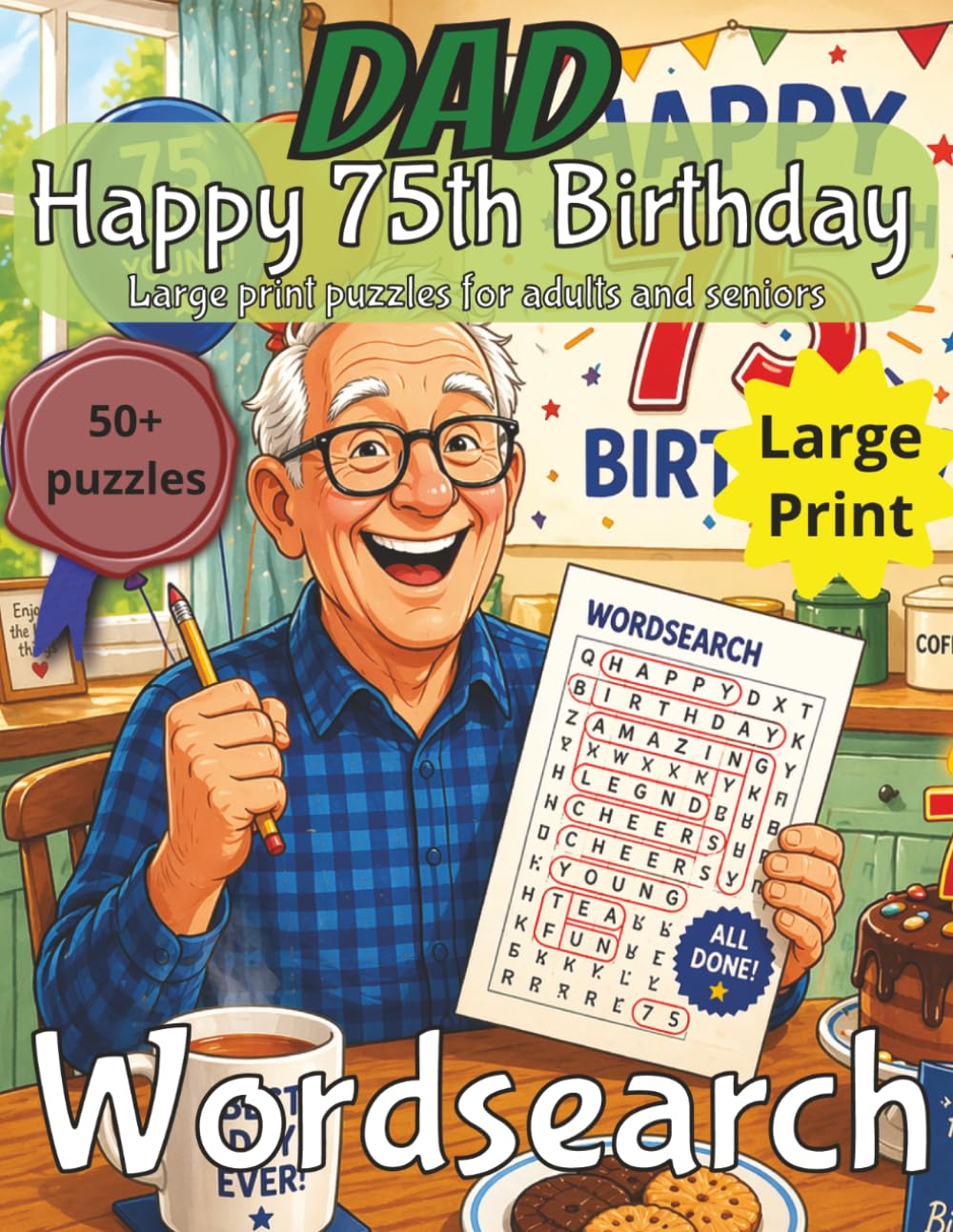 Happy 75th Birthday Dad Word Search: 75th Birthday Gift Dad | Gifts for Men| Present for Senior | 70 Year old Gift | 75th Gift for Men | Nostalgic ... Print | Fun Gift Elderly | Dad 75th Present