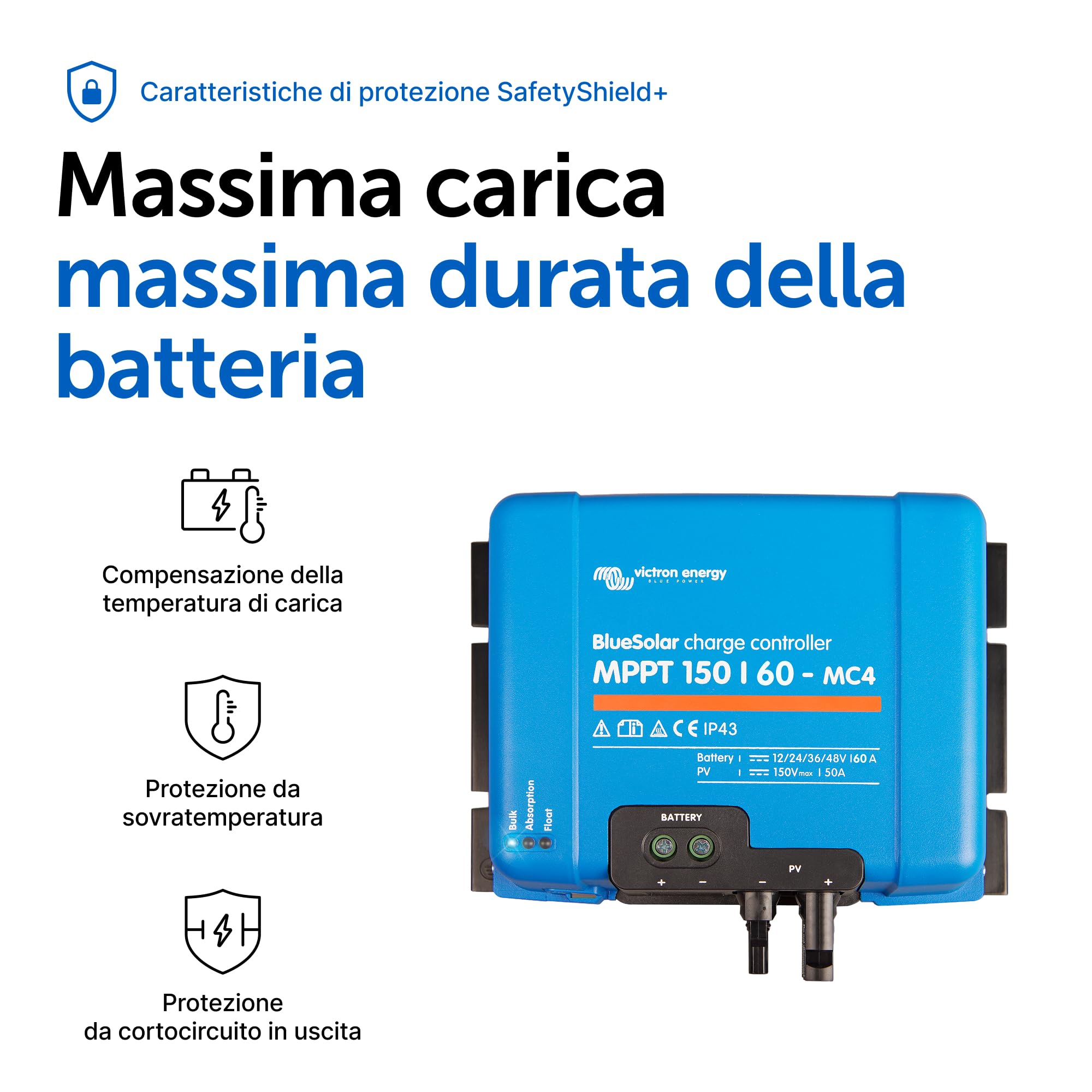 Victron Energy BlueSolar MPPT MC4 150V 60 amp 12/24/36/48-Volt Regolatore di Carica Solare