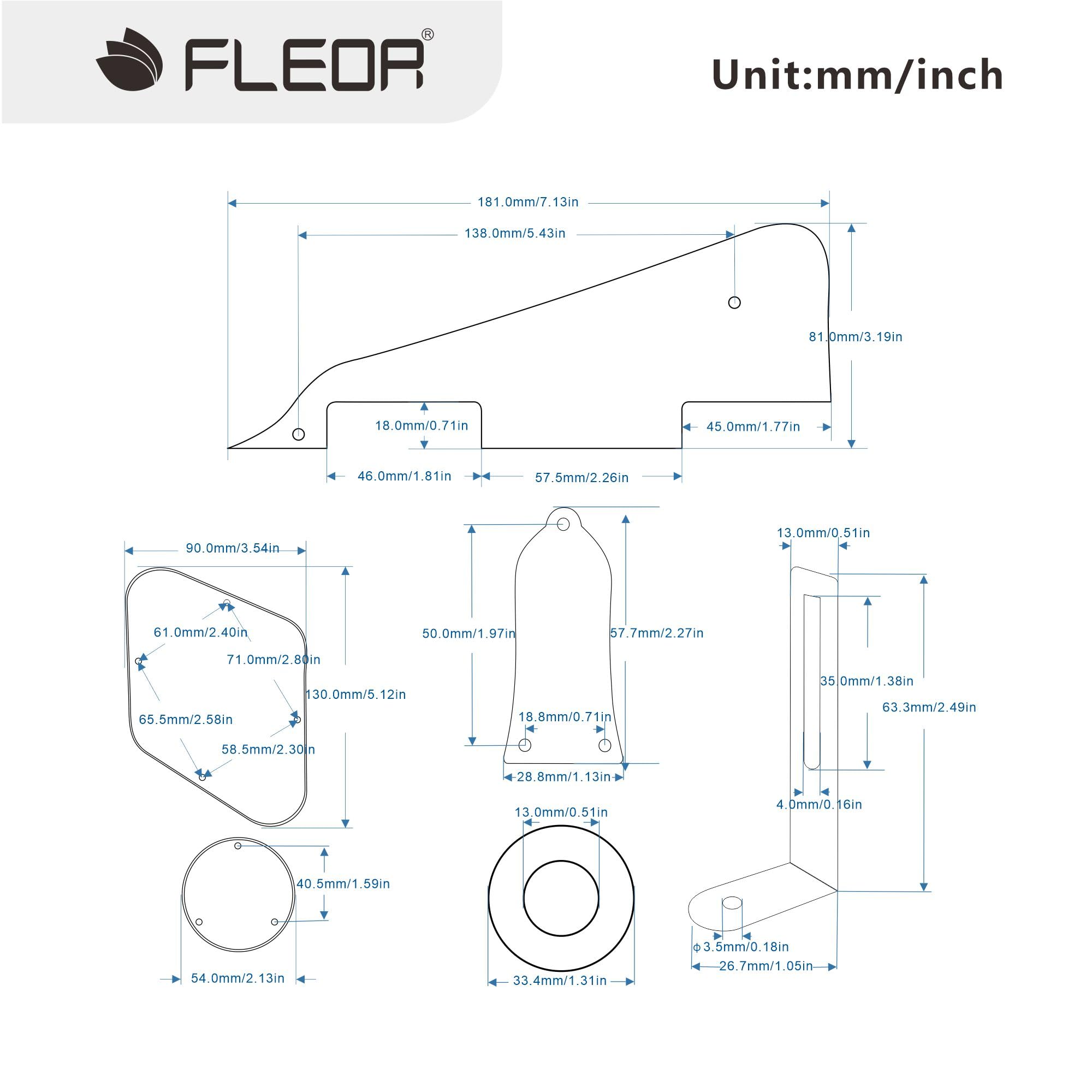 FLEOR Set of LP Pickguard/Control Backplate/Selector Switch Cover/Toggle Switch Ring/Truss Rod Cover/Chrome Bracket/Mounting Screws for LP Standard Guitar Black 1ply - Image 2