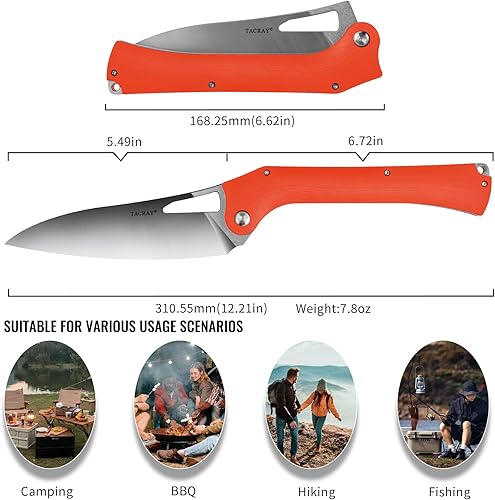 Miniatura 7 de TACRAY Cuchillo de chef de cocina plegable, cuchillo plegable para acampar con hoja de acero inoxidable VG10, mango G10 antideslizante y ergonómico,