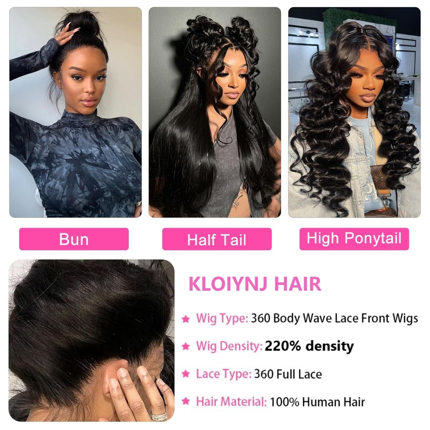 Amazon.com : Kloiynj 360 Lace Front Wig Human Hair - 220 