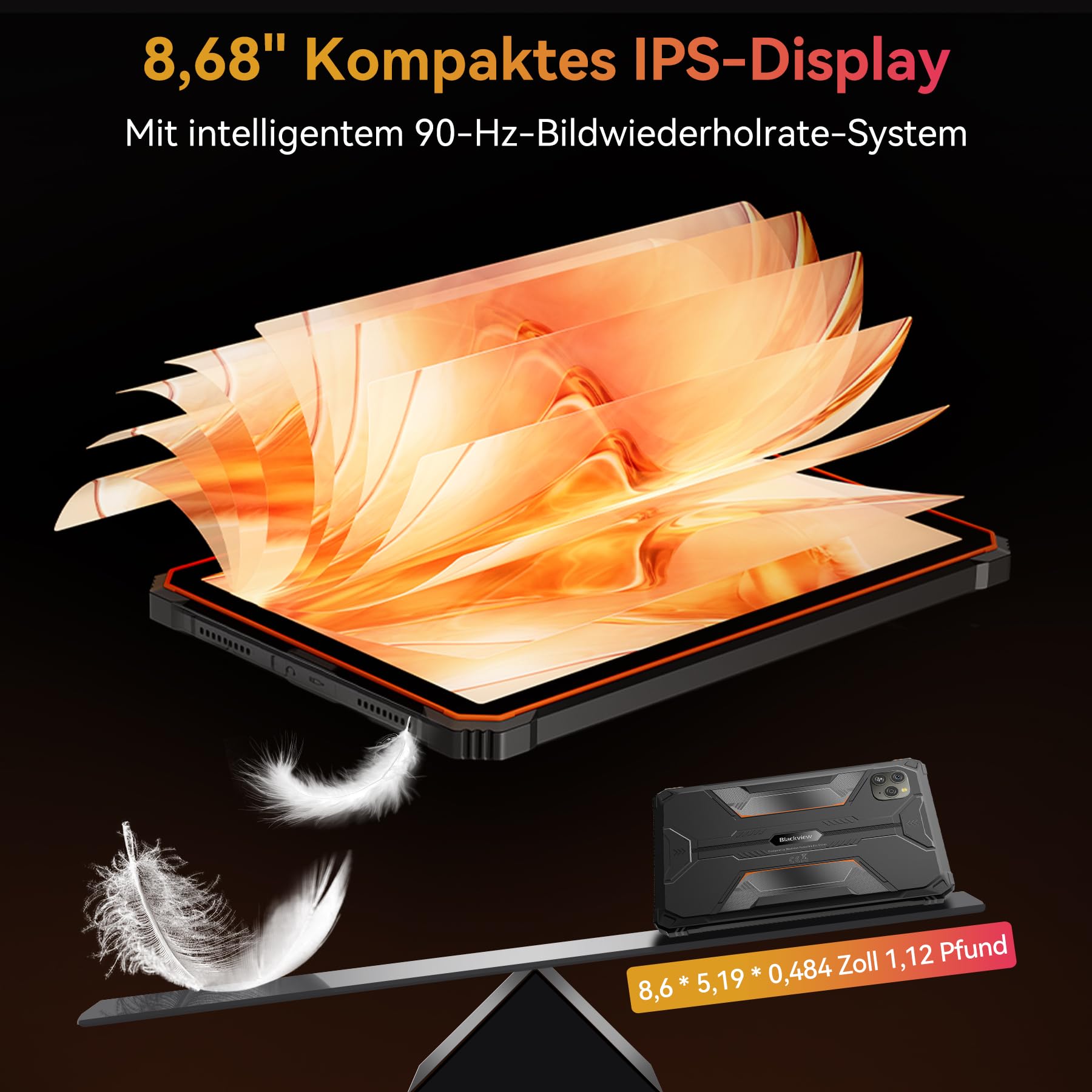 Blackview Active5 Outdoor Tablet 8 Zoll, 90Hz Display, Rugged Tablet mit SIM 4G, 18GB RAM 128GB ROM/2 TB TF, GeminiAI 3.0, NFC, Gesichtserkennung, Fingerabdruckerkennung, IP68 & IP69K & MIL‑STD‑810H