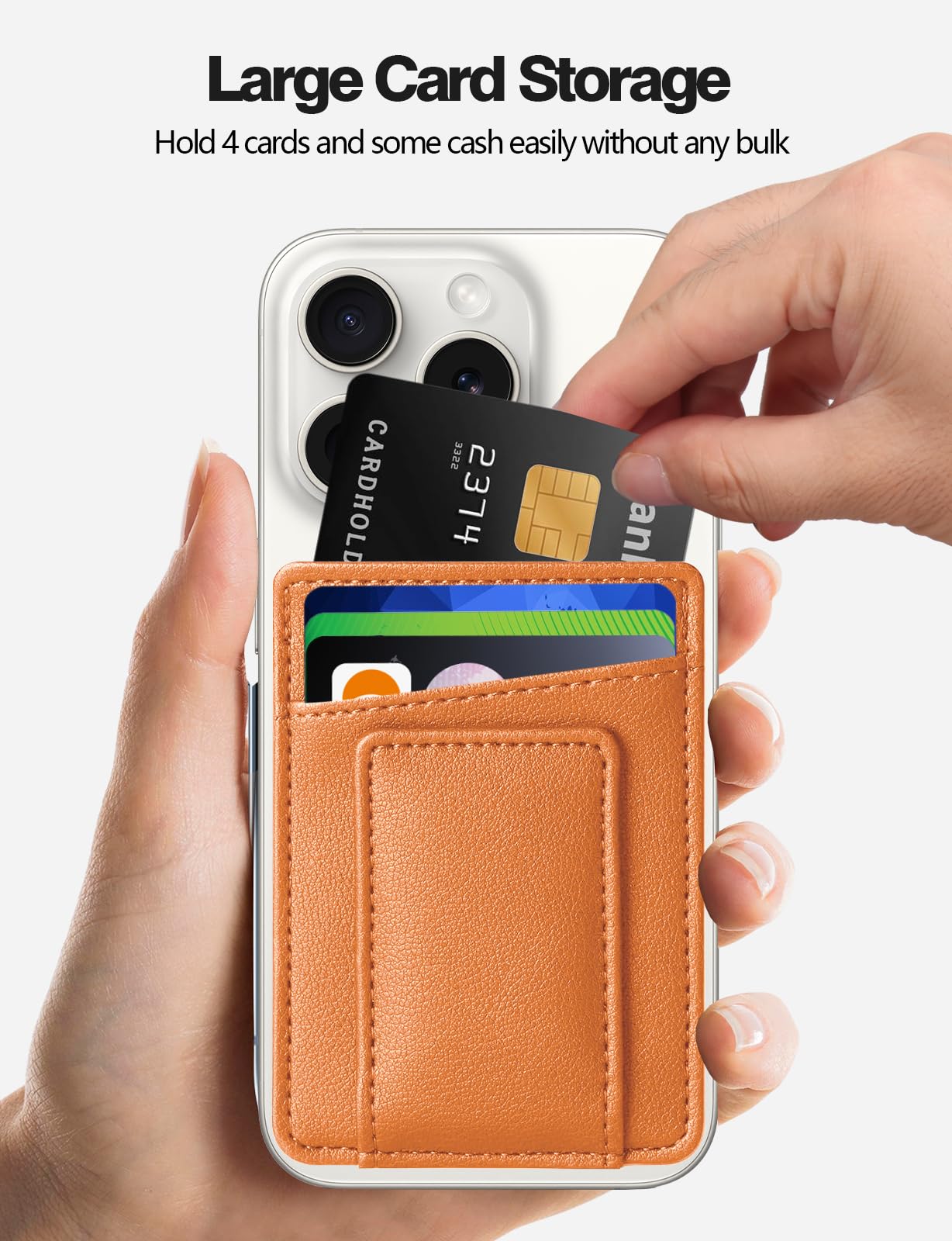 Atzeste MagSafe Wallet, Magnetic RFID-Blocking Leather Card Holder Strong Magnetic Attachment Adjustable Stand Lightweight Secure Everyday Use
