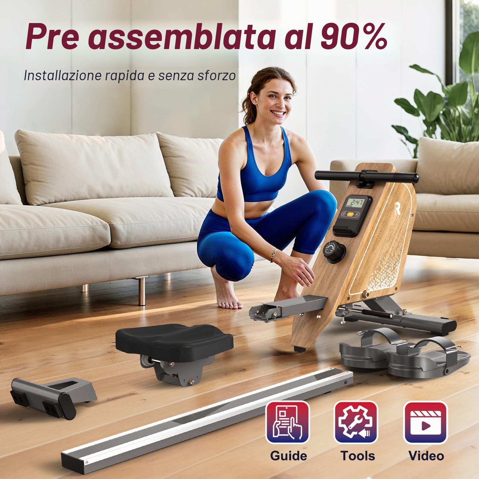 Vogatore per casa OR3, vogatore magnetico con monitor Bluetooth, 16 livelli di resistenza, vogatore compatto con capacità di peso di 150 kg, conservazione verticale