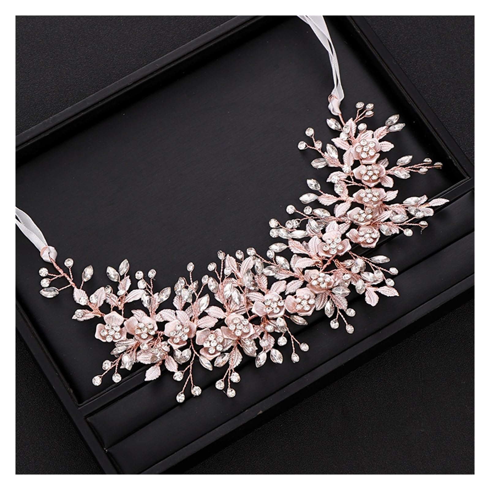 Rose Gold Stirnbänder Elegante Kristall Blumen Handgemachte Haarband Lange Strass Hochzeit Haar Zubehör mit Band Frauen Schmuck Dauerhaft