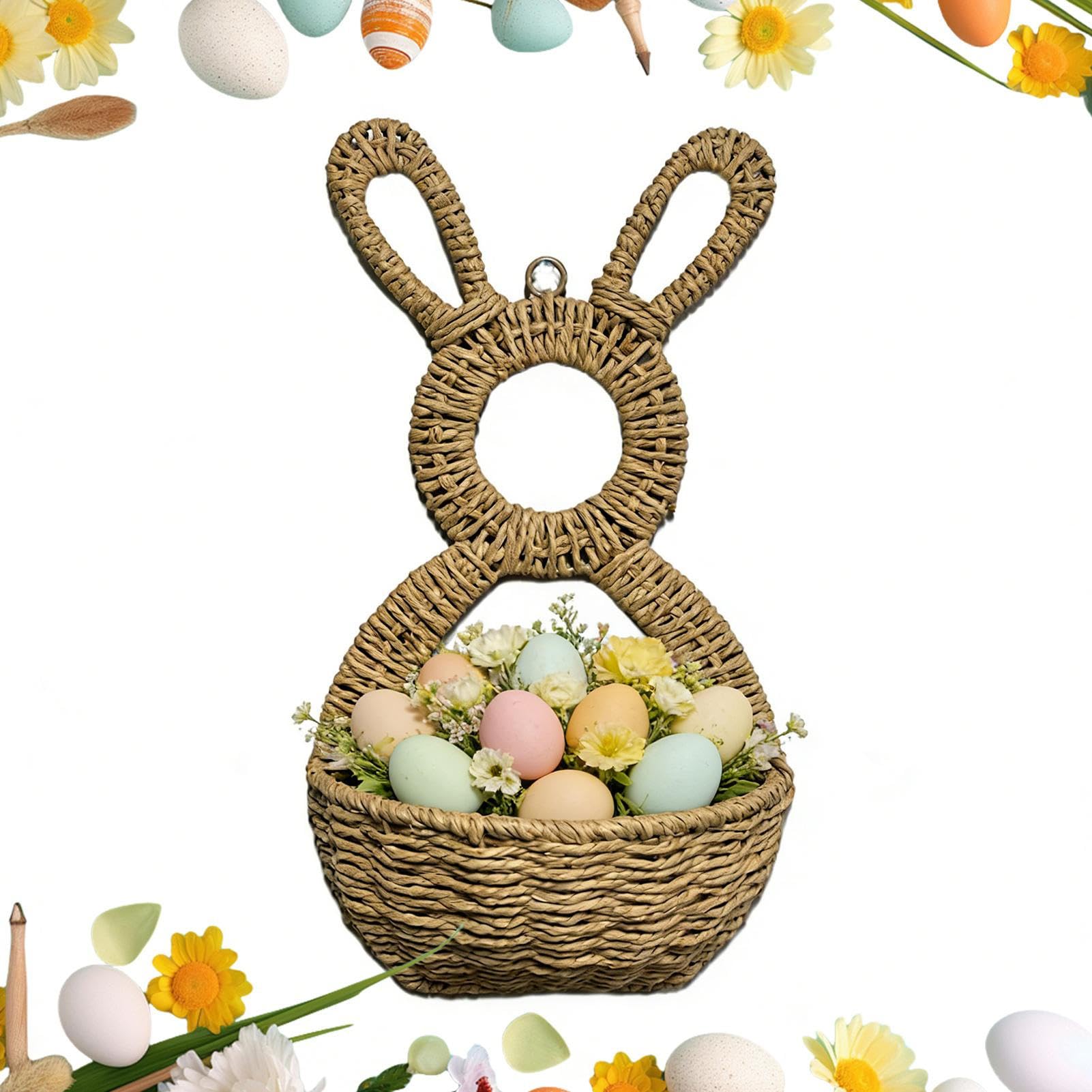 Cesta de mimbre de conejo para decorar el salón y las puertas en esta temporada de Pascua