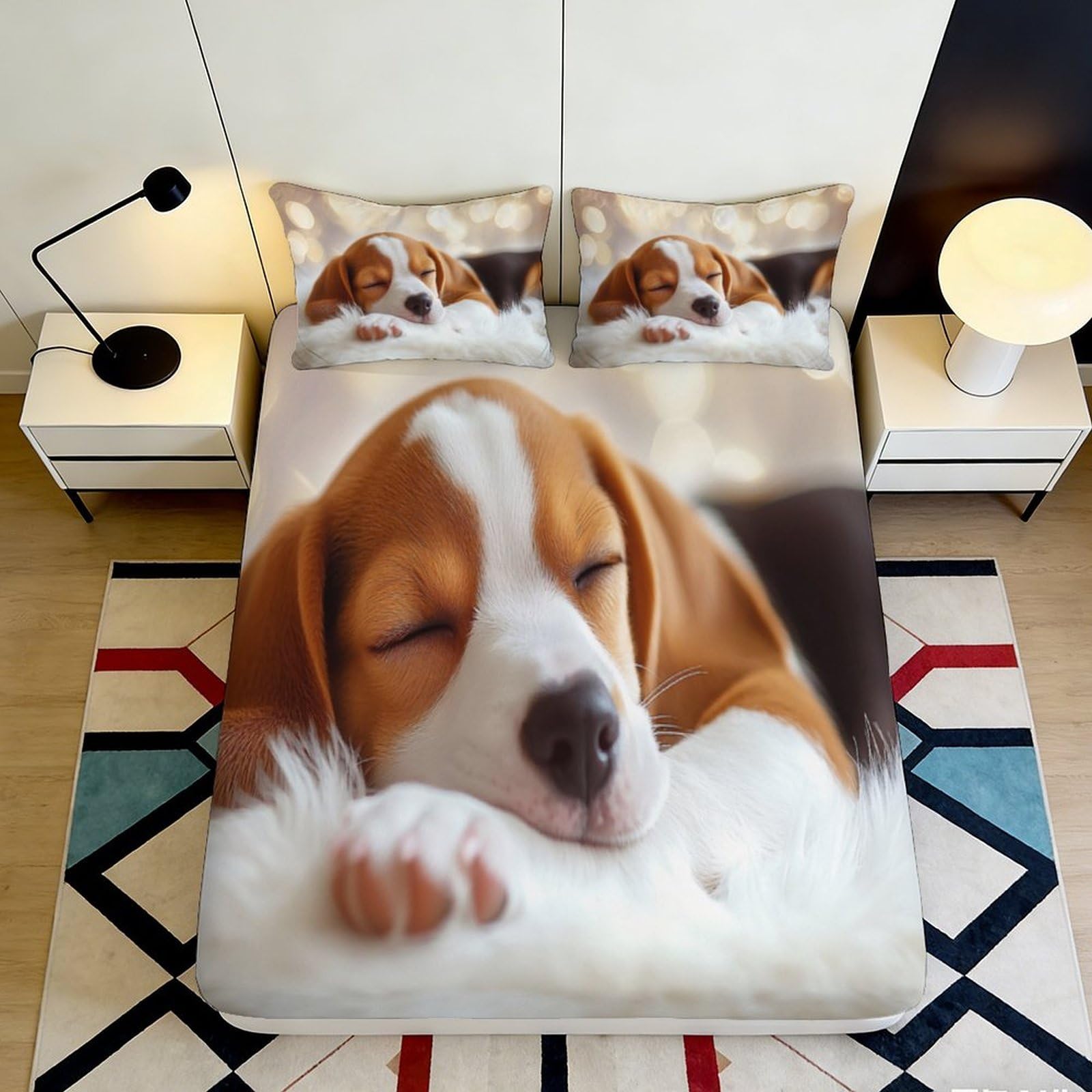 3D Printed Sleeping Dog Fitted Sheet Microfiber Soft Non-slip Puppy Bed Cover for Bedroom Guest Room Decor 90x200x25cm