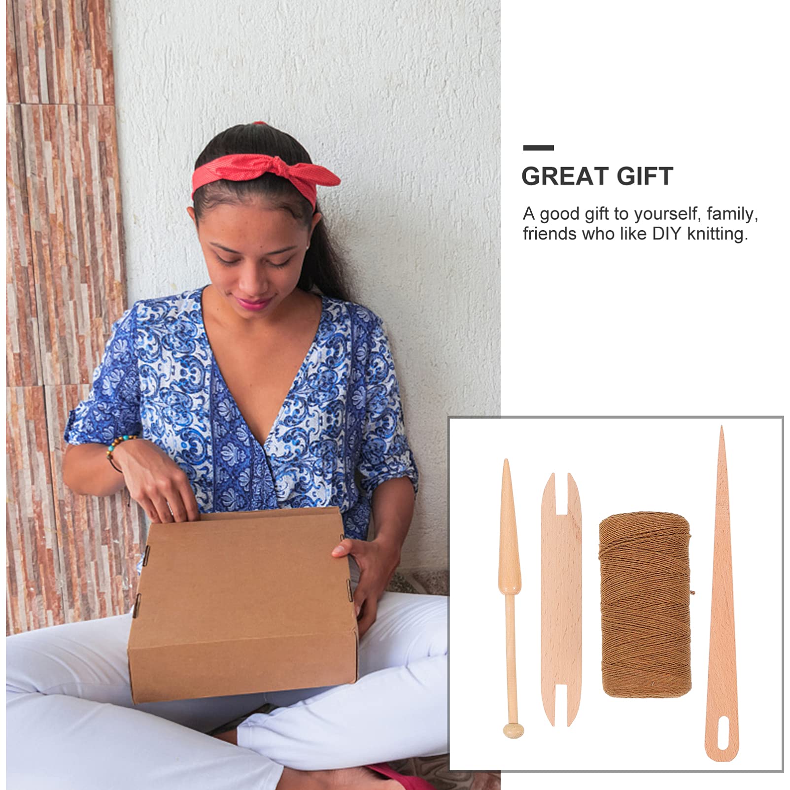 Housoutil 3 Juegos Tejer de Madera para Principiantes Kit de Herramientas Algodón para Bufandas Suéteres y Artesanías Diy para Actividades Familia y Enseñanza Manual