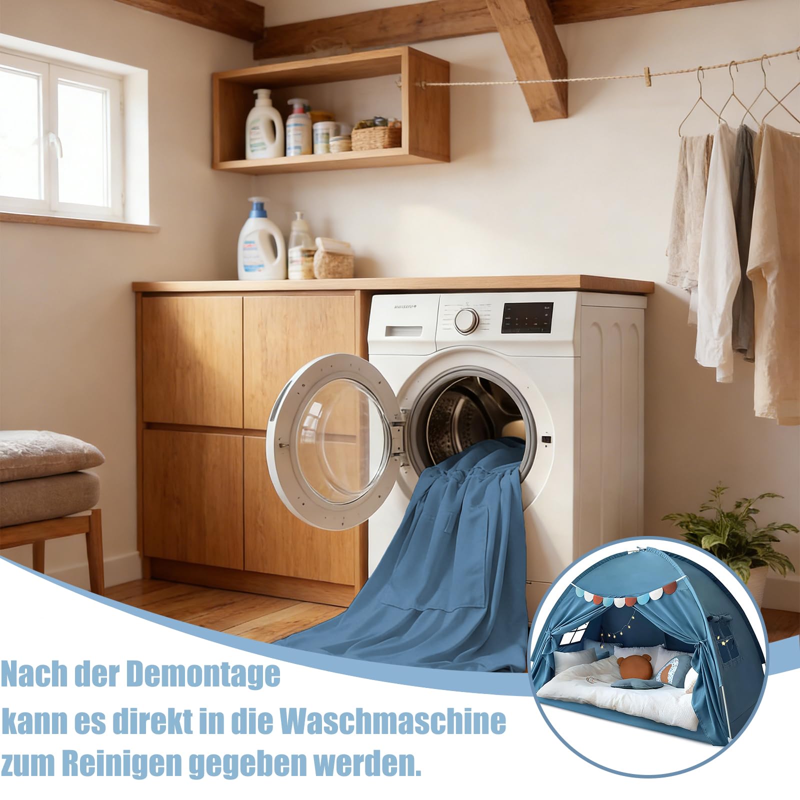 Kinderzelt Indoor,Zelt Kinderzimmer Mits Buntens Fahnen,Tipi Zelt für Kinder,Spielzelt Kinder Indoor,Faltbars Spiels Haus für Gartens Campings (G-Blau-[194x98x120cm])