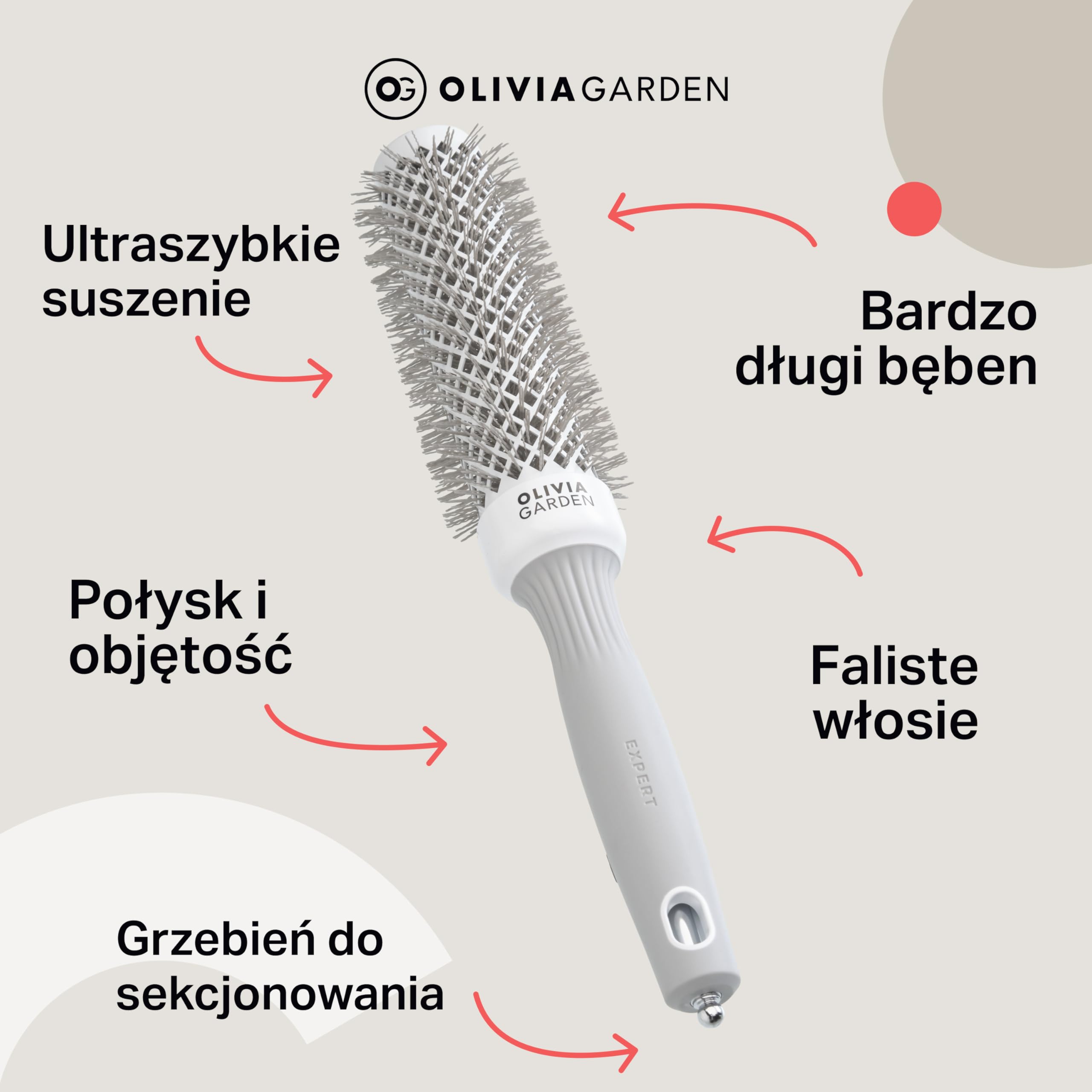 Olivia Garden Expert Blowout Speed – Ceramiczna okrągła szczotka z wyjątkowo długim korpusem do 25% szybszego modelowania
