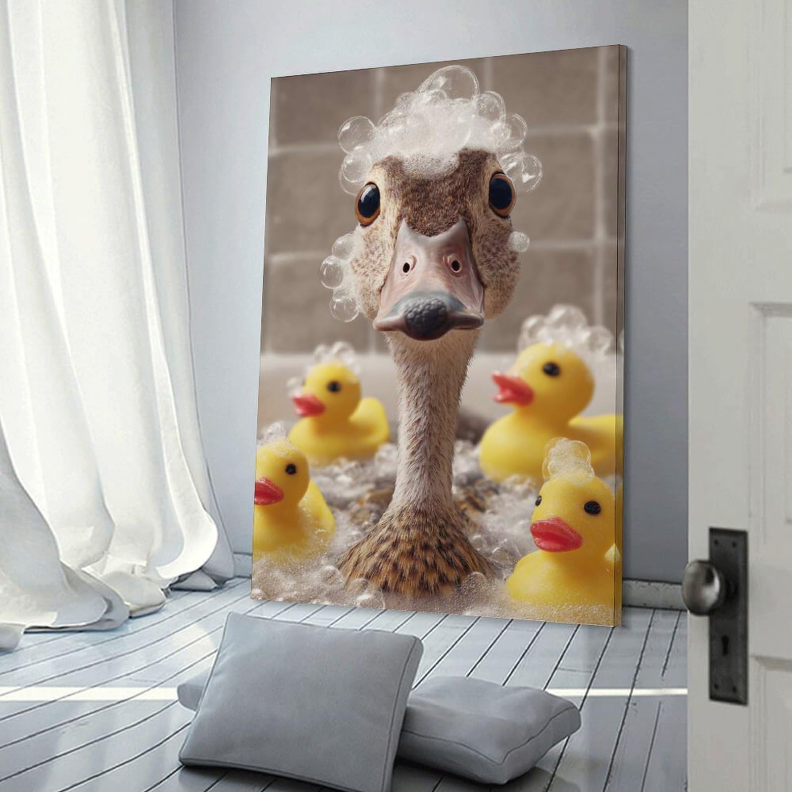 Junmoney Room Decor Wall Art Duck in Bath with Rubber Ducks, 24x36inch(60x90cm), for Hallway, Bedroom Or Modern Interiors, Gift Idea for Housewarming And Birthdays
