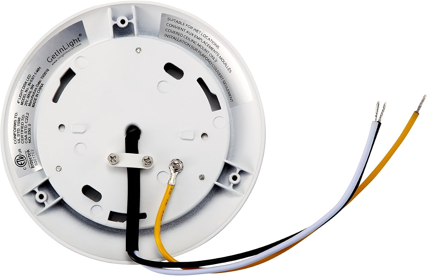 GetInLight Dimmable LED Disk Light, 4-Inch, Surface Mount or Recessed, Bright White 4000K, Matte White Finish, ETL Listed, Wet Location Rated, IN-0301-1-WH-40