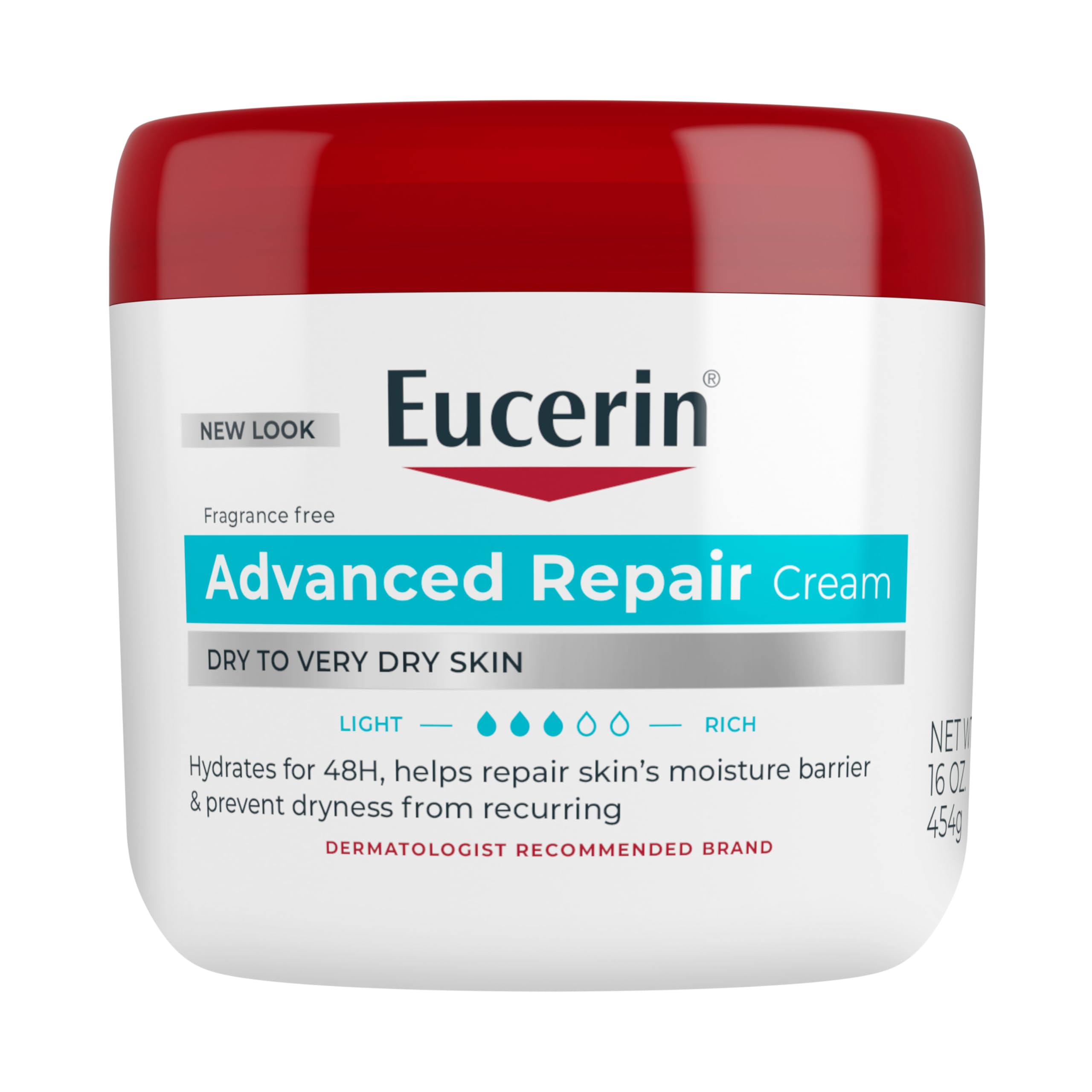 Eucerin Advanced Repair Body Cream, Fragrance Free Body Cream for Dry Skin, 16 Oz Jar