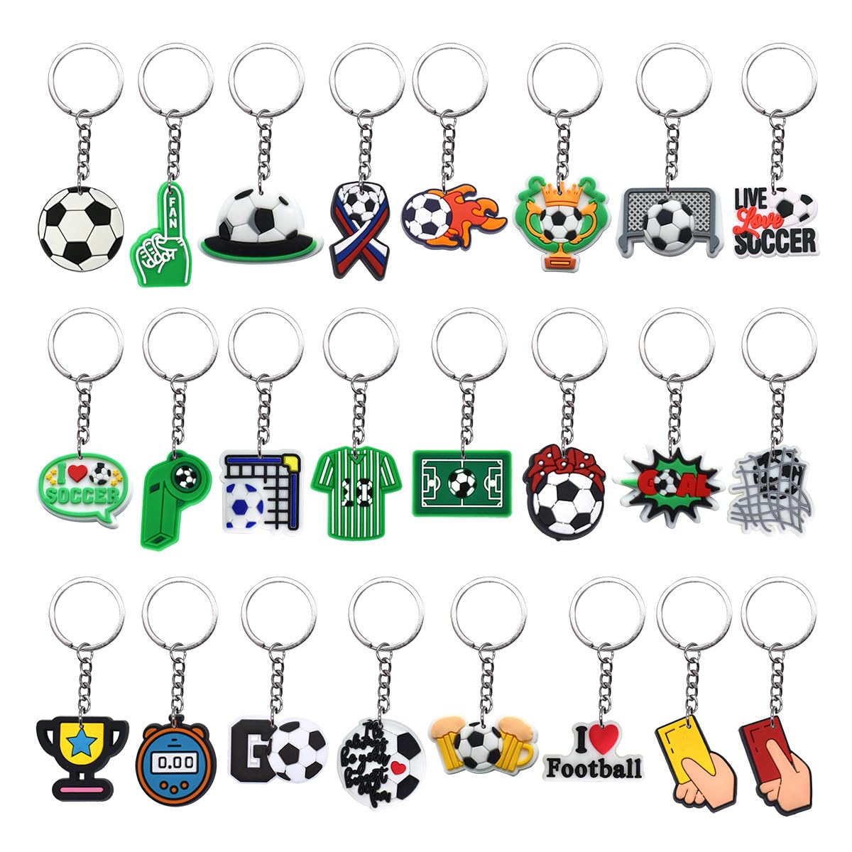 Copbopwn 24Pcs Football Keyrings Football Party Bags Fillers Acrylic Soccer Keychains for Boys Girls Men Women Kids Birthday Gifts Favors Sports Themed Party Supplies Decorations