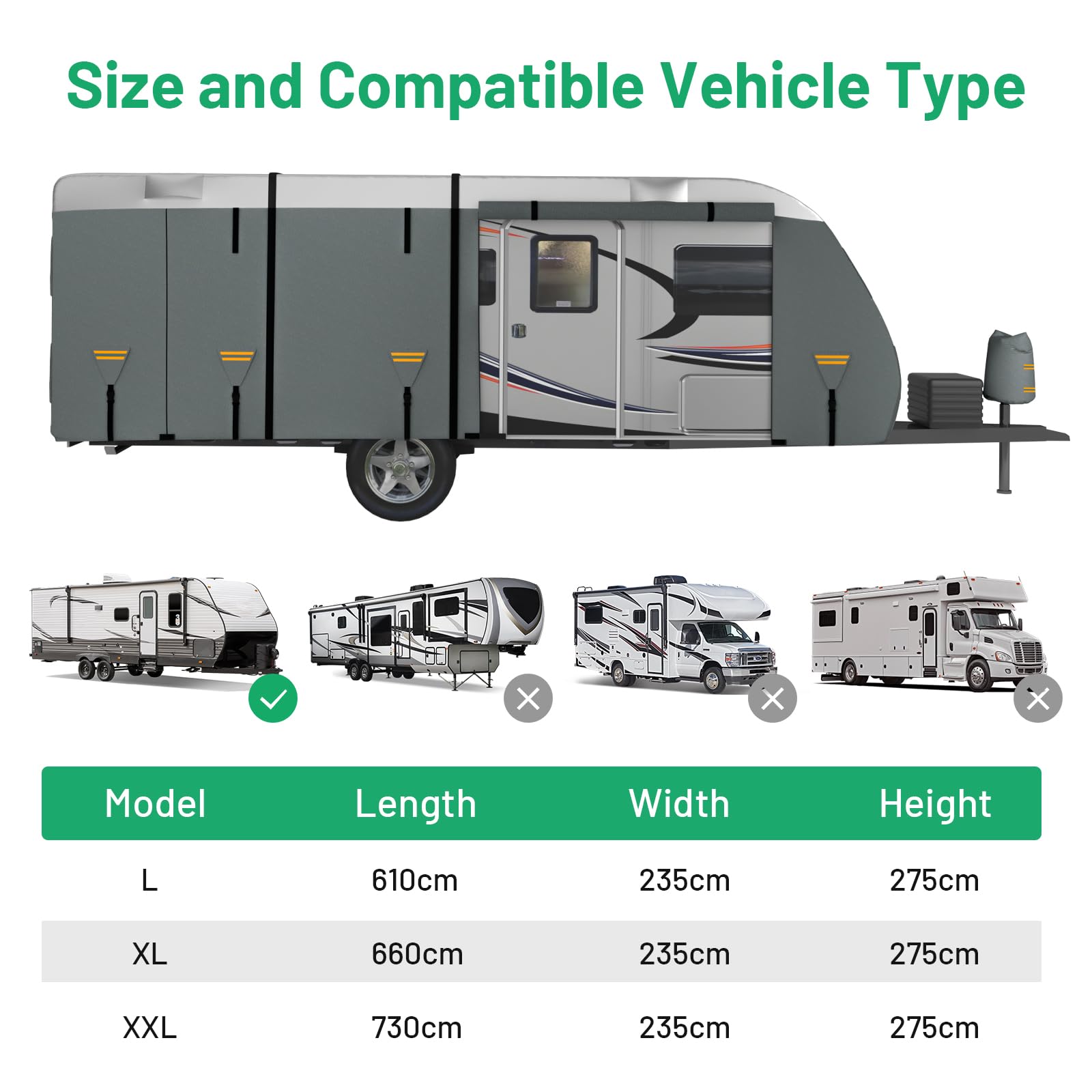 Favoto Copertura Camper Impermeabile Esterno - Telo Protettivo Per Roulotte Copri Veicolo Ricreativo 420D Oxford Tessuto Non Tessuto Traspirante Antivento Antipolvere UV 610x250x220cm