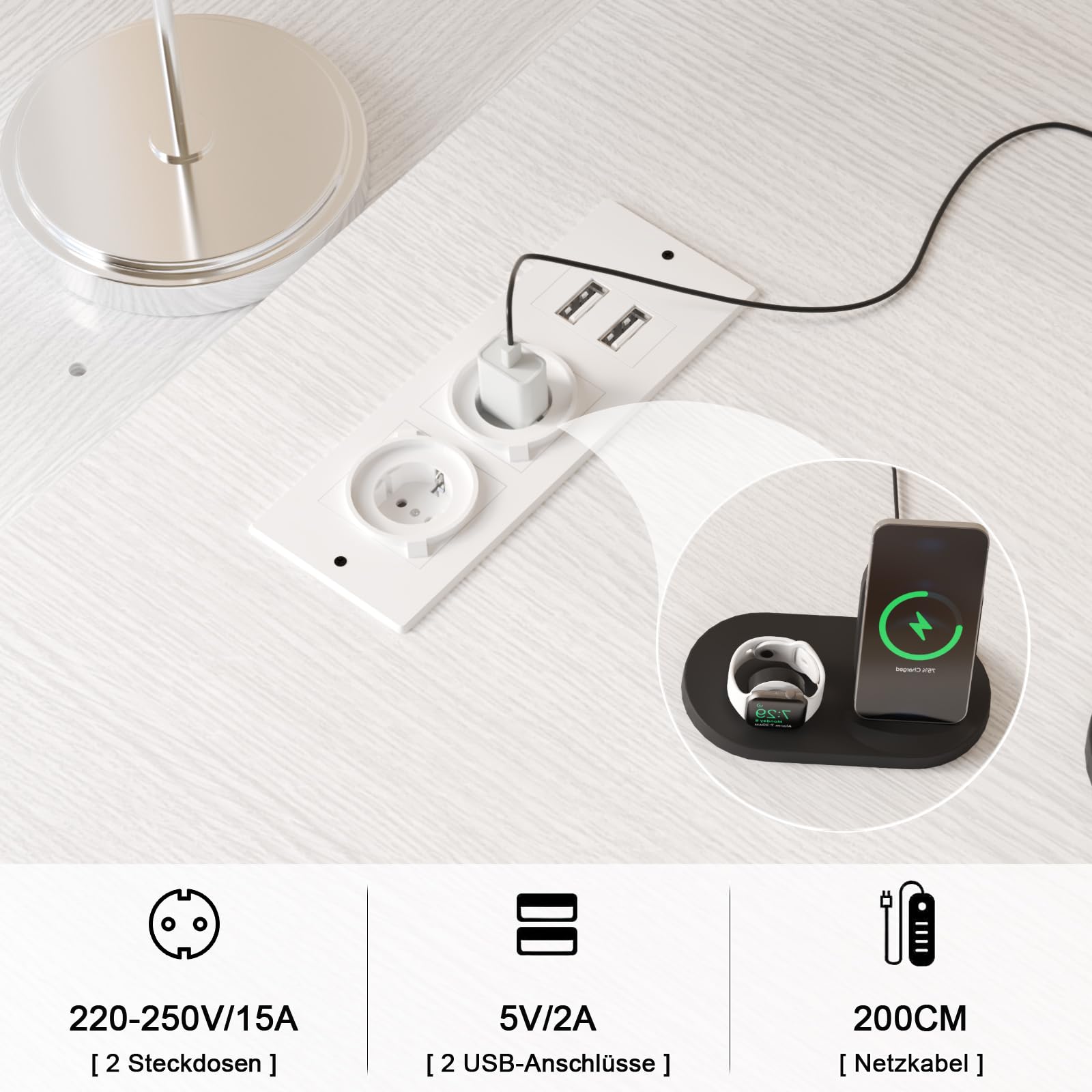 TRIUMPHKEY Schreibtisch l Form mit 3 Schubladen&Stauraum, 140 x 105 x 75 cm Reversible Eckschreibtisch, L-förmiger Schreibtisch mit 2 USB-Ladeanschlüssen und 2 Steckdosen, Weiß