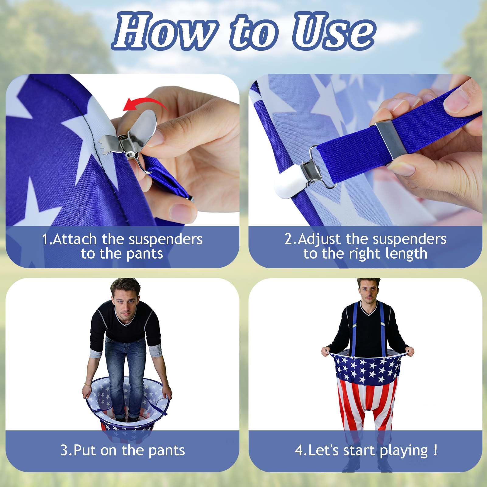 Patriotic Granny Pants Gioco da cortile per adulti Giorno dell'Indipendenza Nonna Pantaloni Giochi Bandiera Americana Anello Gioco di lancio con pompa, Palline blu e rosse 4 luglio Gioco di lancio per