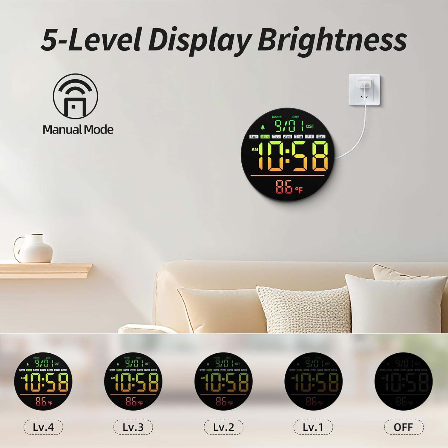 Maxstar Led Digital Wall Clock with Timer, Seconds, Temperature, Date, DST, Nightlight, RGB Color, Alarm Clock, 5-Level Display Brightness, Digital Clock Timer for Classroom, Bedroom, Garage, Gym