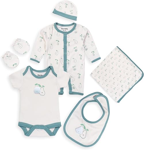 Smart Baby 6 Piece Newborn Clothes Set – 100% Bio-Washed Interlock Fabric | Bodysuit, Sleepsuit, Bib, Blanket, Mittens &amp; C...