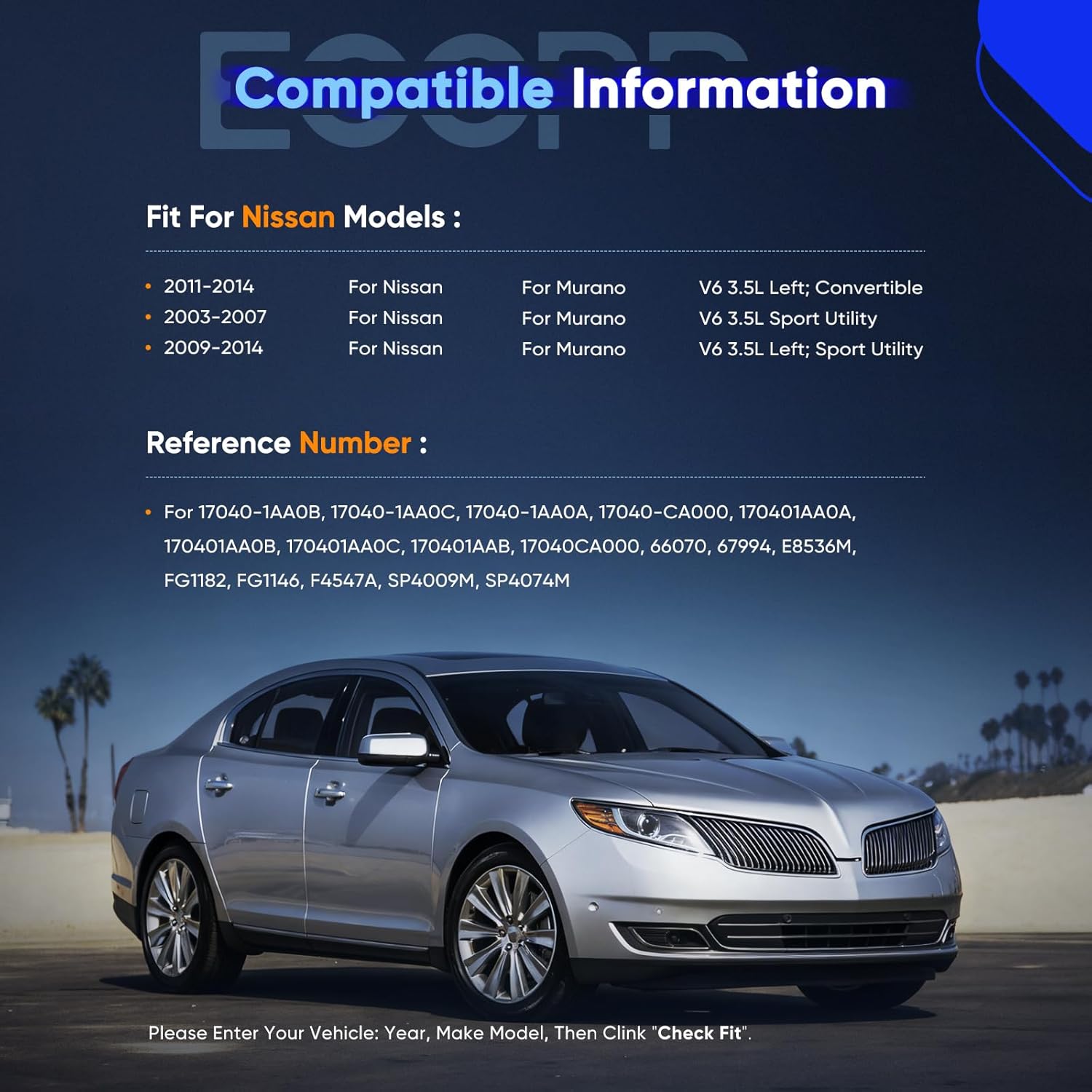 ECCPP Fuel Pump Assembly E8536M Compatible with Nissan Murano 2003-2014 V6 3.5L, Replaces 170401AA0A, 170401AA0B