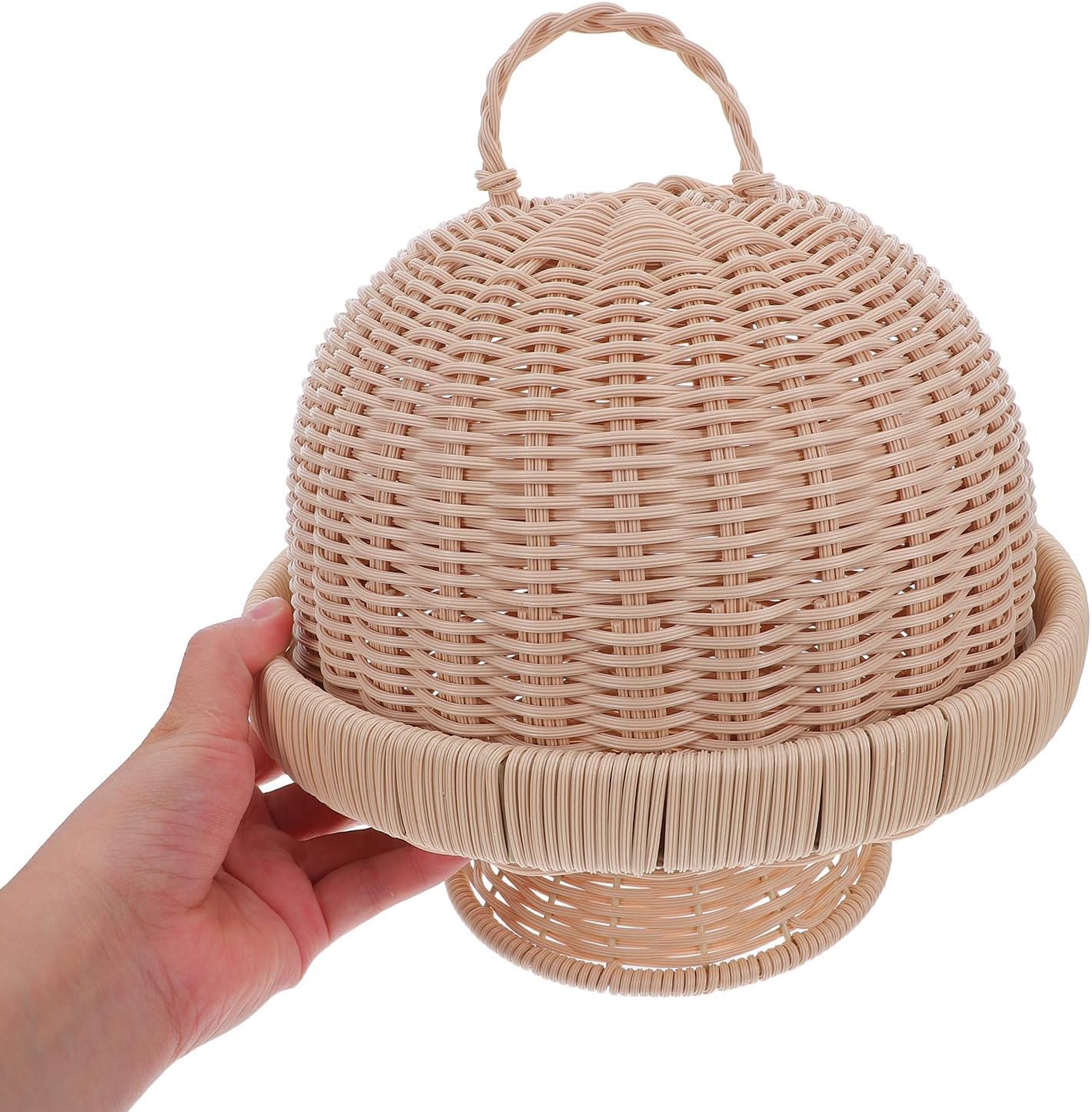 Operitacx Wicker Serving Tray with Lid, Food Storage Organizer and Snack Basket, Handwoven Rattan Bread and Fruit Basket for Kitchen and Holiday Use