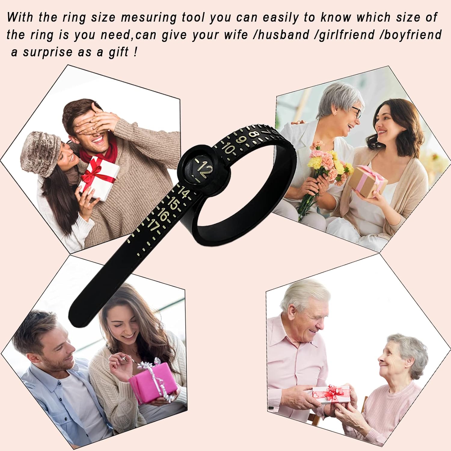 Upgrade Ring Sizer Measuring Tool, Reusable Ring Size Guage for Fingers, Jewelry Sizing Tool, 1-17 US Ring Sizer (1Pcs Black)