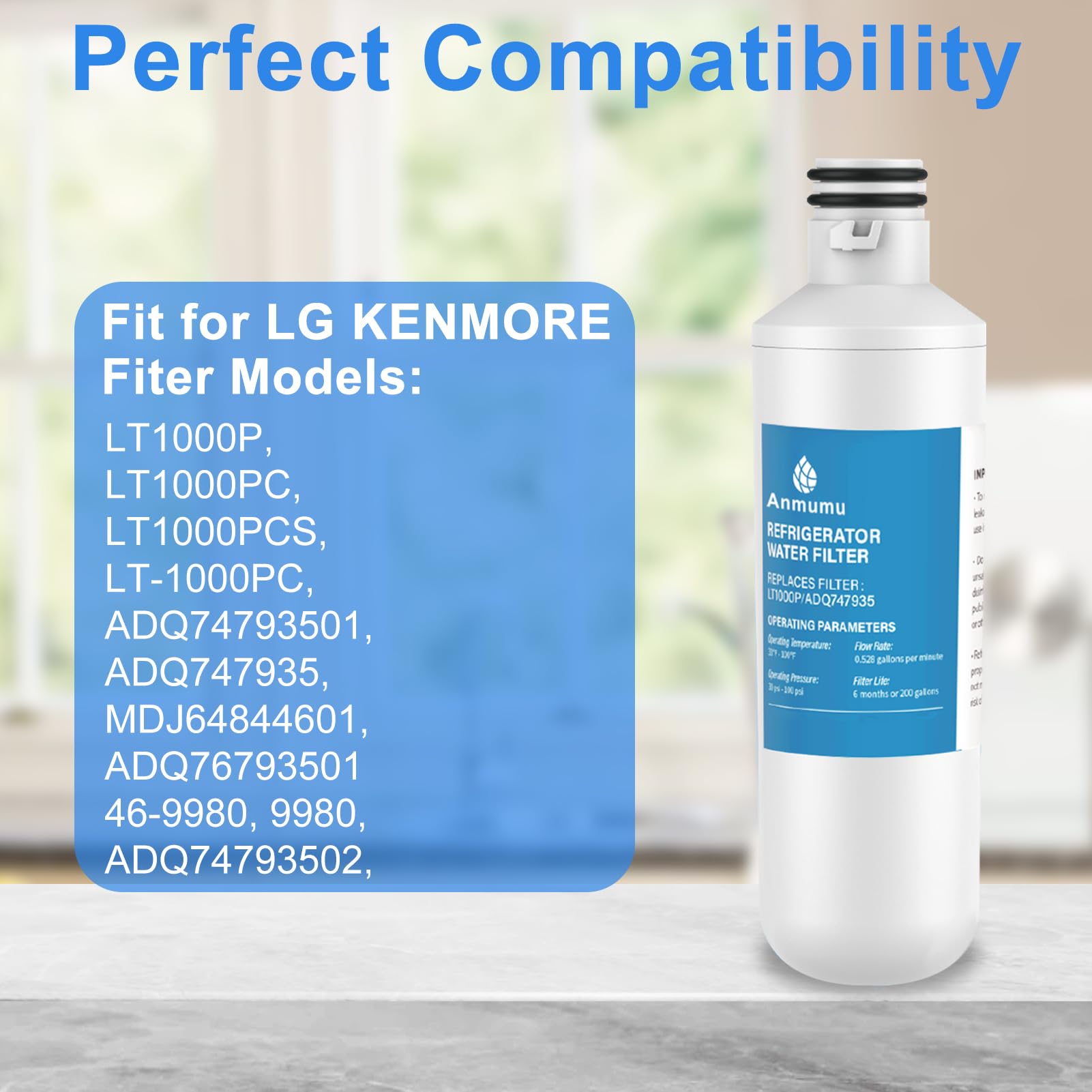 Anmumu LT1000PC ADQ747935 - Filtro de agua de repuesto para LG LT1000P/PC/PCS, LT-1000PC, LT1000PC, LFCC22426S, LRFXS2503S, LMWS27626S, LRDCS2603S y LT120F ADQ73334008 Filtro de aire fresco,4