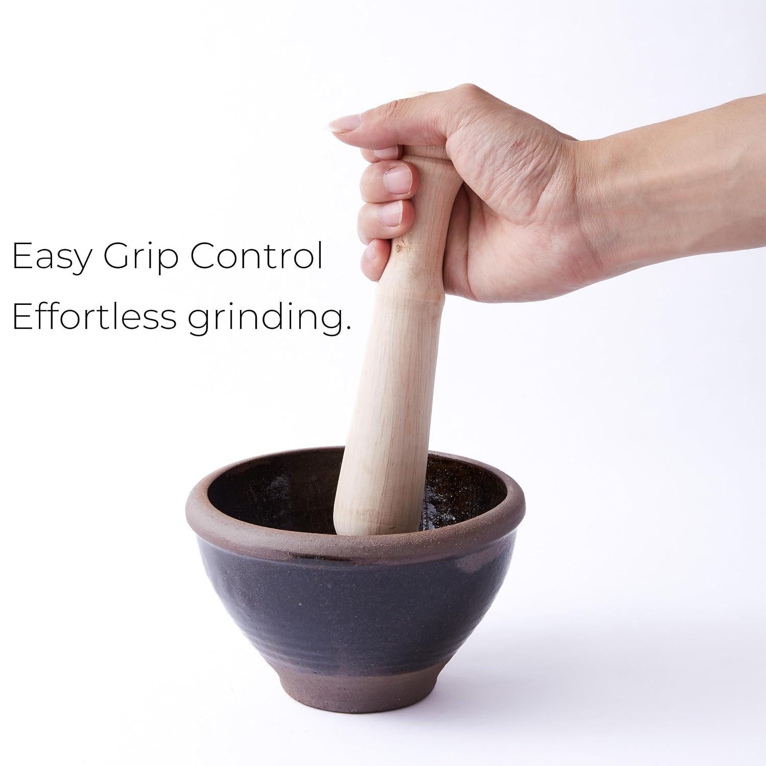 Thai Mortar and Pestle Set – Small Clay Mortar with Wooden Pestle for Papaya Salad, Curry Paste, and Thai-Style Spice Grinding